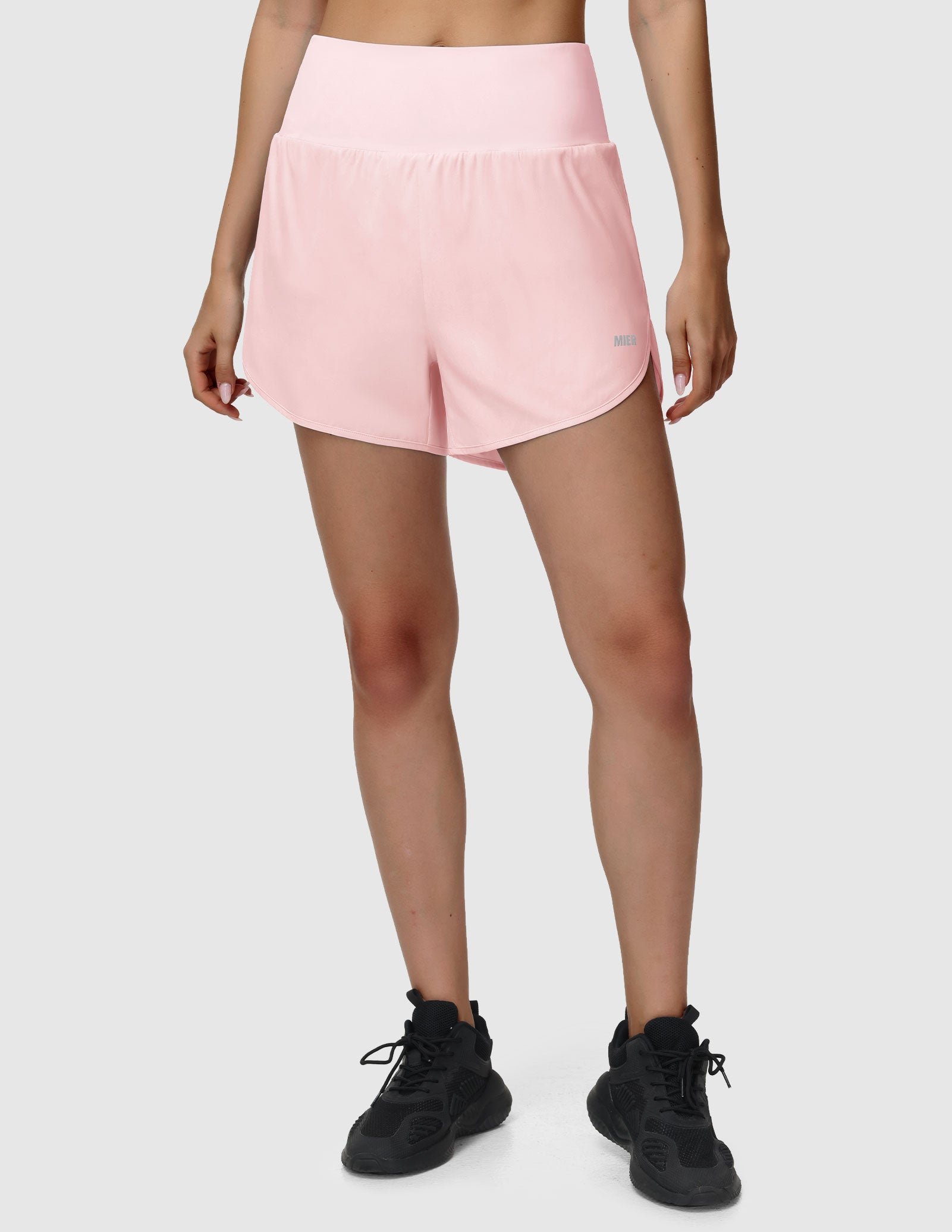 MIER Women’s 2-in-1 Running Shorts with Pockets Mid-Waist Quick Dry Athletic Shorts Women Shorts Pink / XS