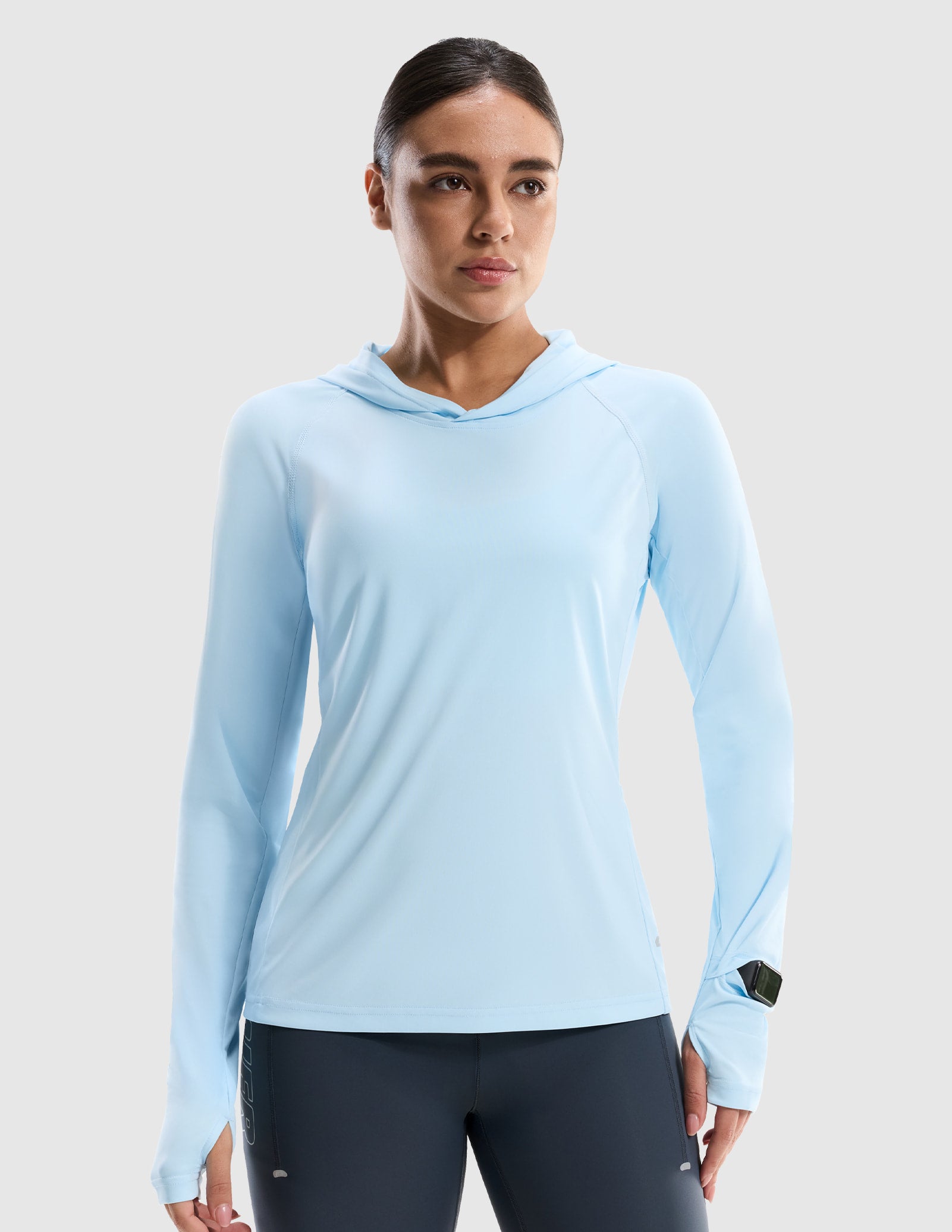 MIER Women's UPF 50+ Running Hoodie Lightweight Sun Protection Shirt Women Shirts Light Blue / XS