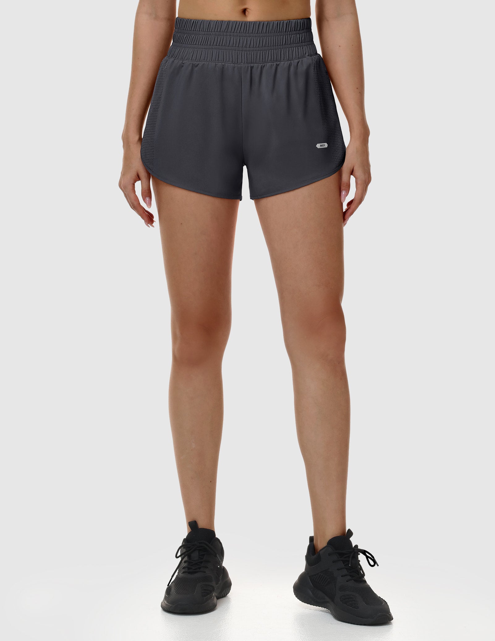 MIER Women’s 2 in 1 Running Shorts with Phone Pocket 3" Women Shorts Dark Grey / XS