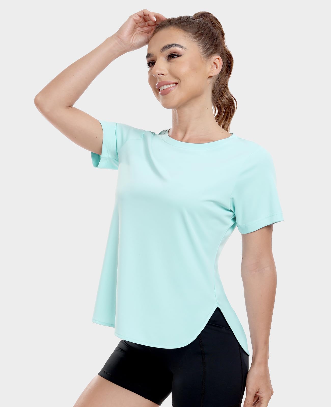 MIER Women's Moisture Wicking Running T-Shirt Lightweight and Durable Women Active Shirt Aqua / XS
