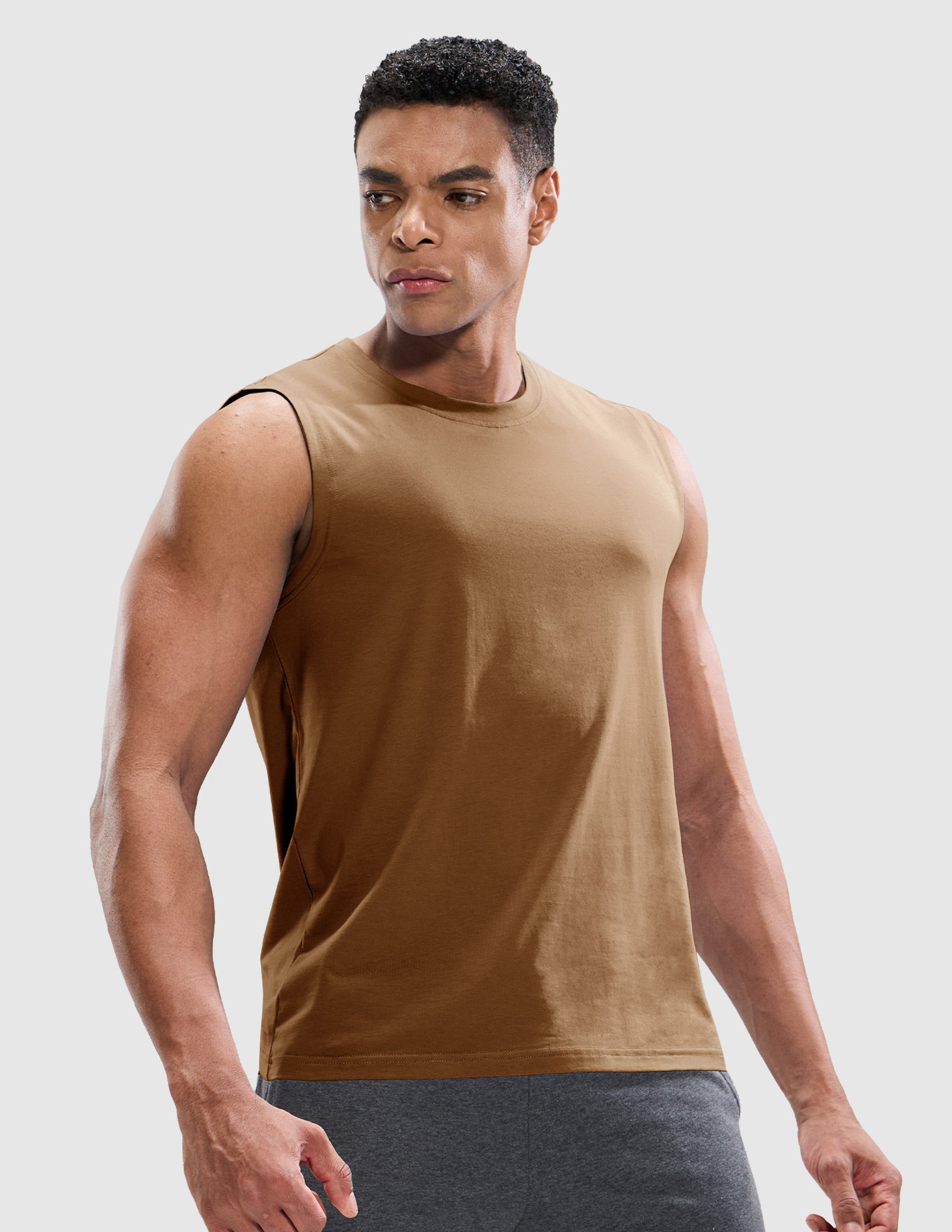 MIER Cotton Blend Running Tank for Men Stretchable and Moisture Wicking Men's Tank Top Brown / S