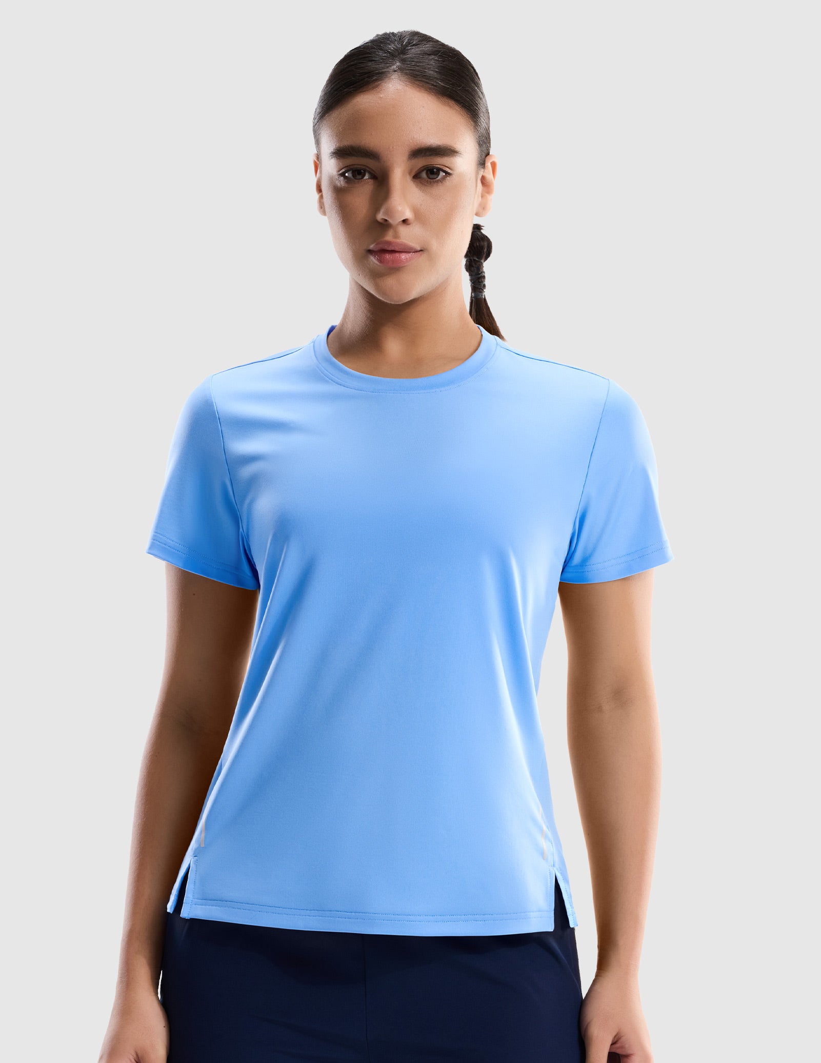 MIER Women’s Running Shirt COOLMAX Quick-Dry Workout Tee Women Active Shirt Light Blue / XS