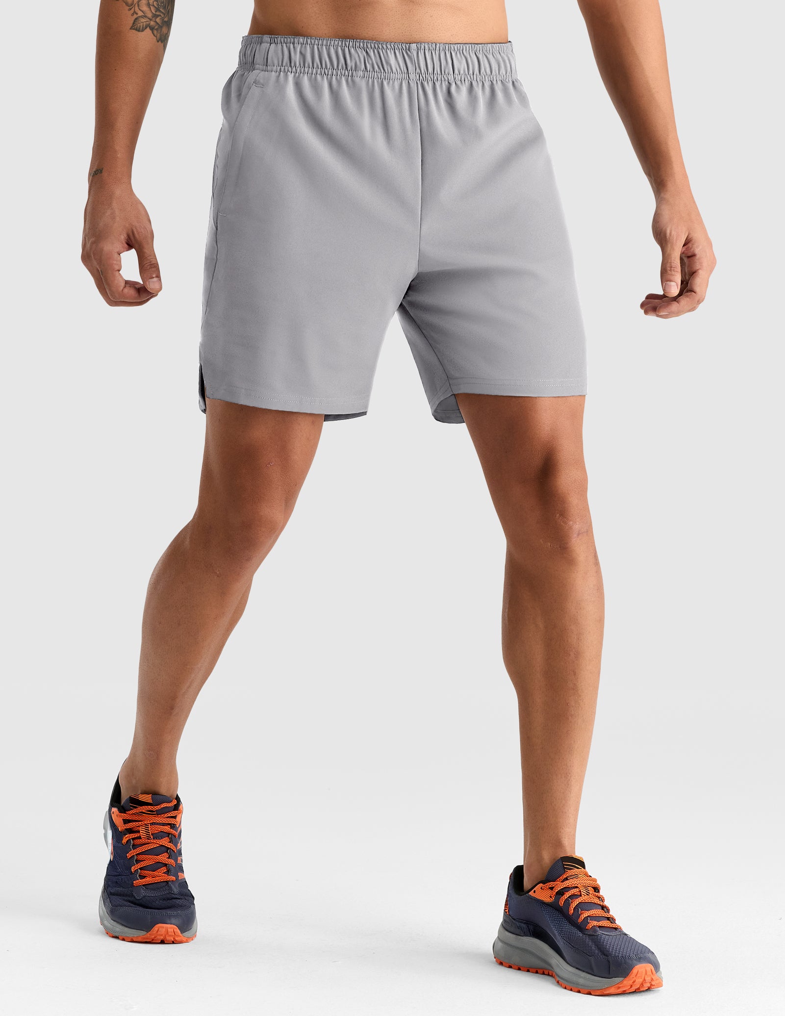 MIER Men's 7" 2-in-1 Running Shorts with Secure Zipper Pockets Men's Shorts Light Grey / S