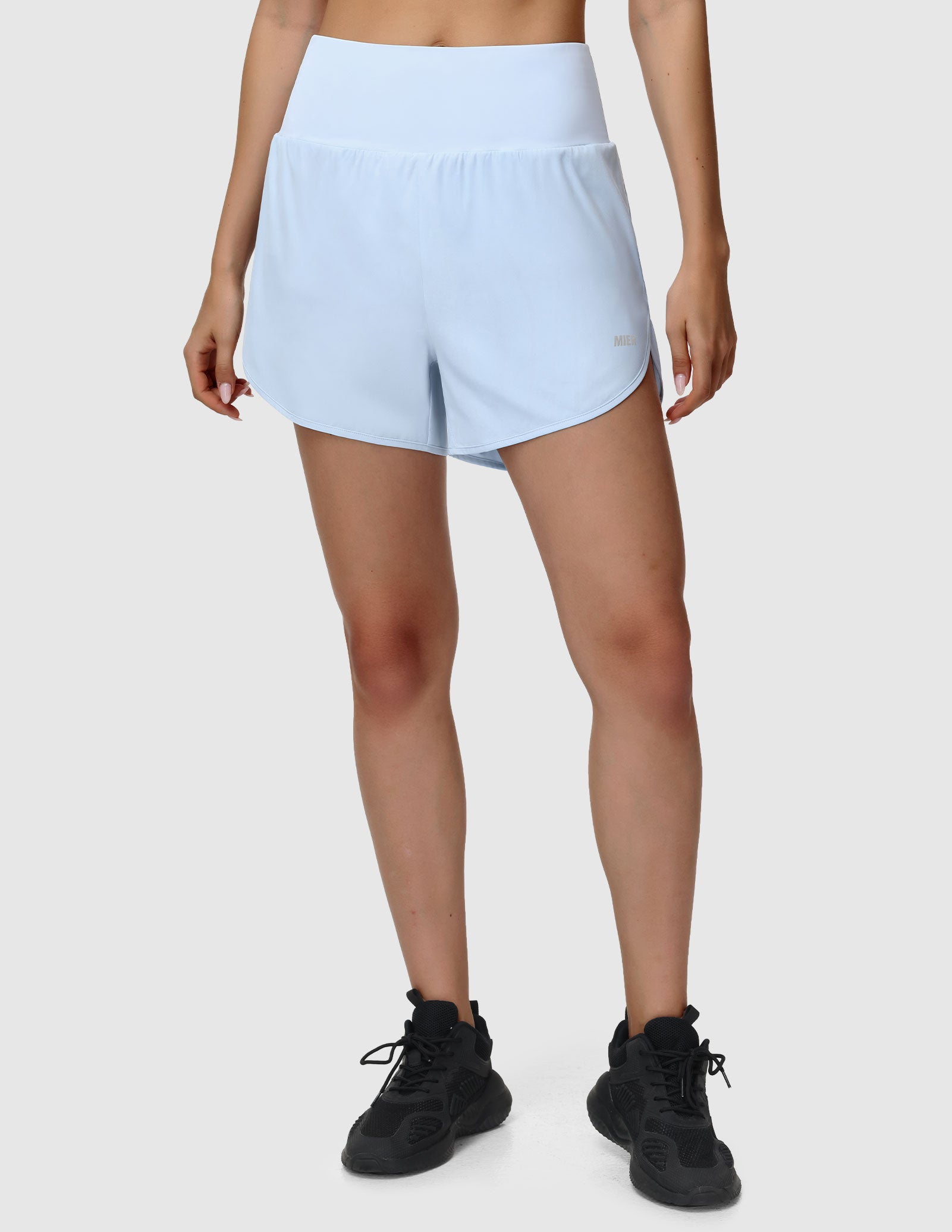 MIER Women’s 2-in-1 Running Shorts with Pockets Mid-Waist Quick Dry Athletic Shorts Women Shorts Light Blue / XS