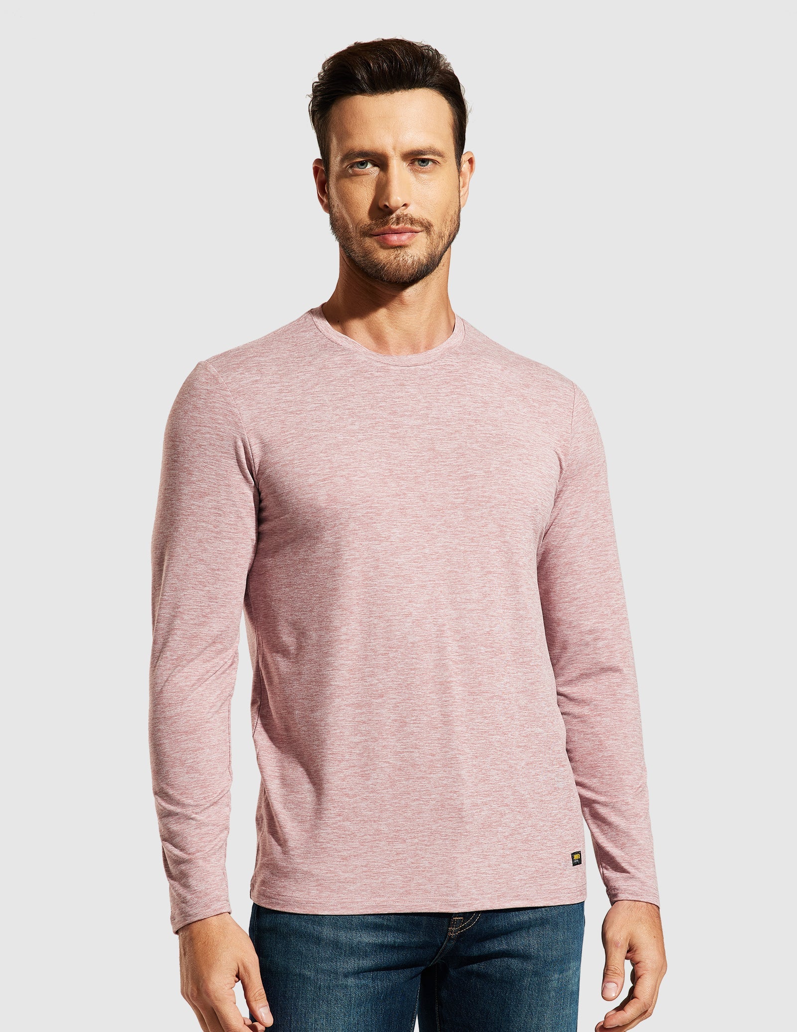 MIER Men’s Buttery Soft Long Sleeve Athletic Crew Neck Tee Men's Shirt Pink / S