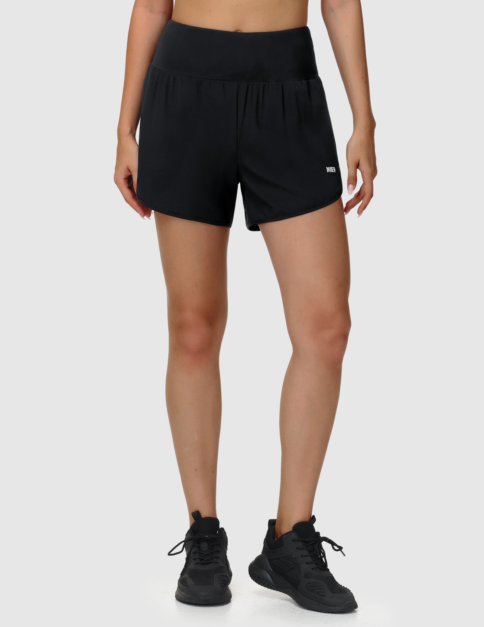 MIER Women’s 2-in-1 Running Shorts with Pockets Mid-Waist Quick Dry Athletic Shorts Women Shorts Black / XS