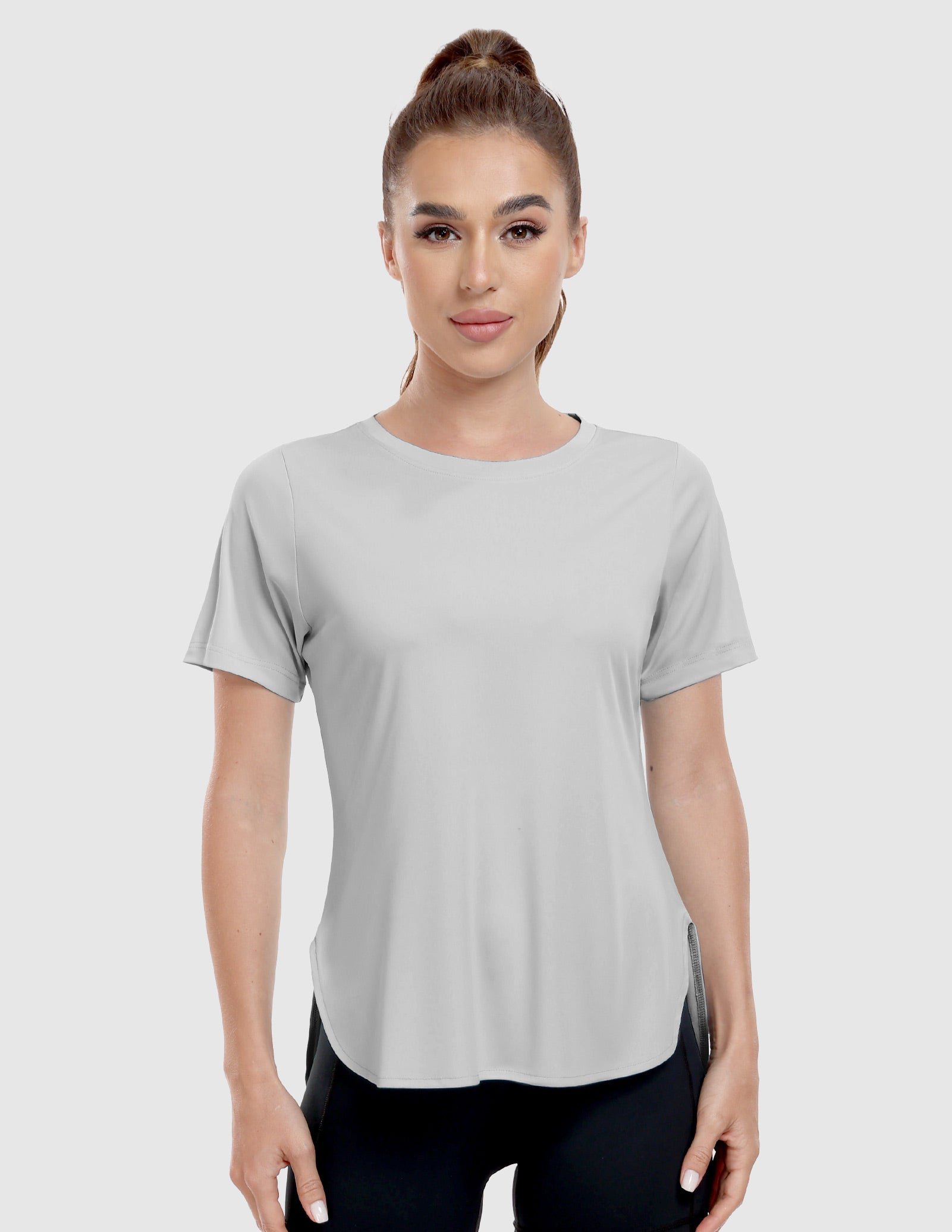 MIER Women's Lightweight Crew Neck Workout Shirt – UPF 50+ Sun Protection Women Active Shirt Light Grey / XS