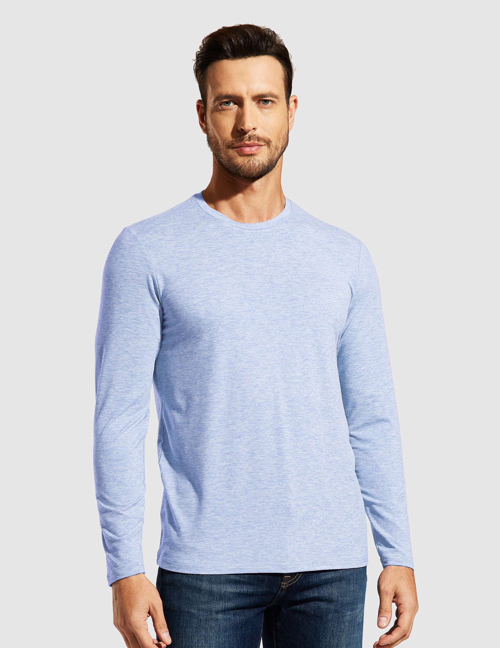 MIER Men’s Buttery Soft Long Sleeve Athletic Crew Neck Tee Men's Shirt Heather Blue / S
