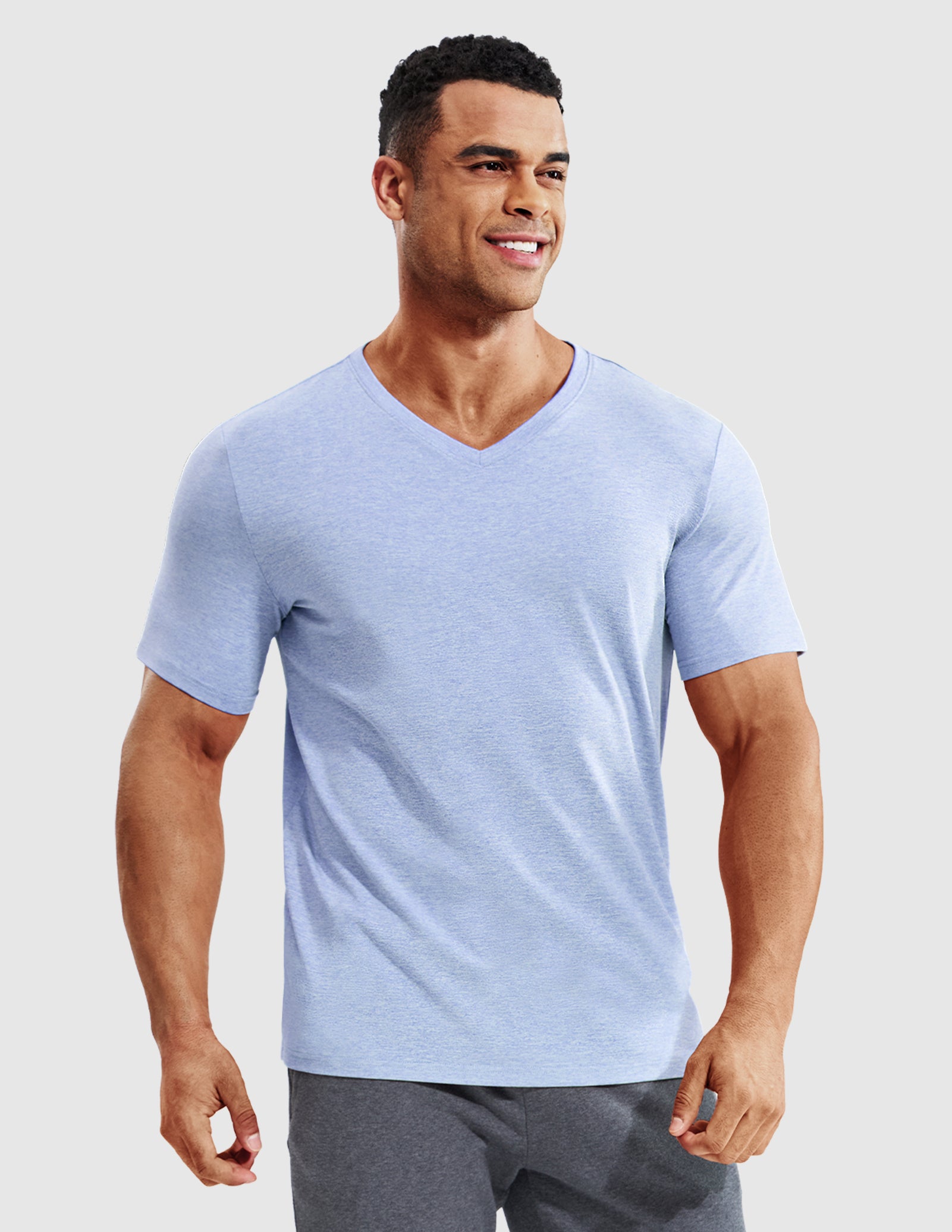 MIER Men’s Buttery Soft Dry Fit V-Neck Workout T-Shirt Men's Shirt Heather Blue / S