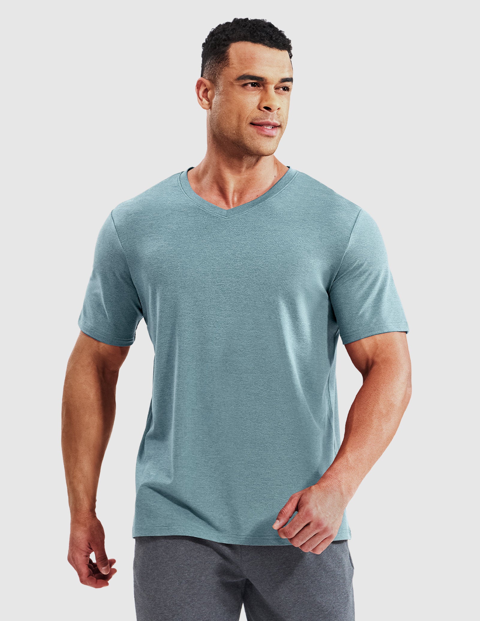MIER Men’s Buttery Soft Dry Fit V-Neck Workout T-Shirt Men's Shirt Heather Haze Blue / S
