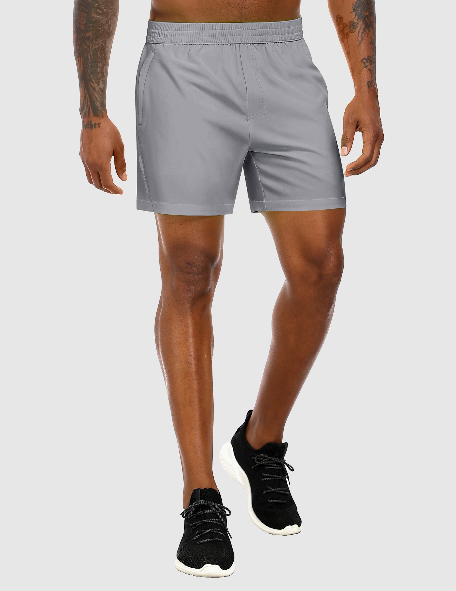 MIER Men's 5" Running Shorts with Phone Pockets, Quick-Dry Fit Men's Shorts Light Grey / XS