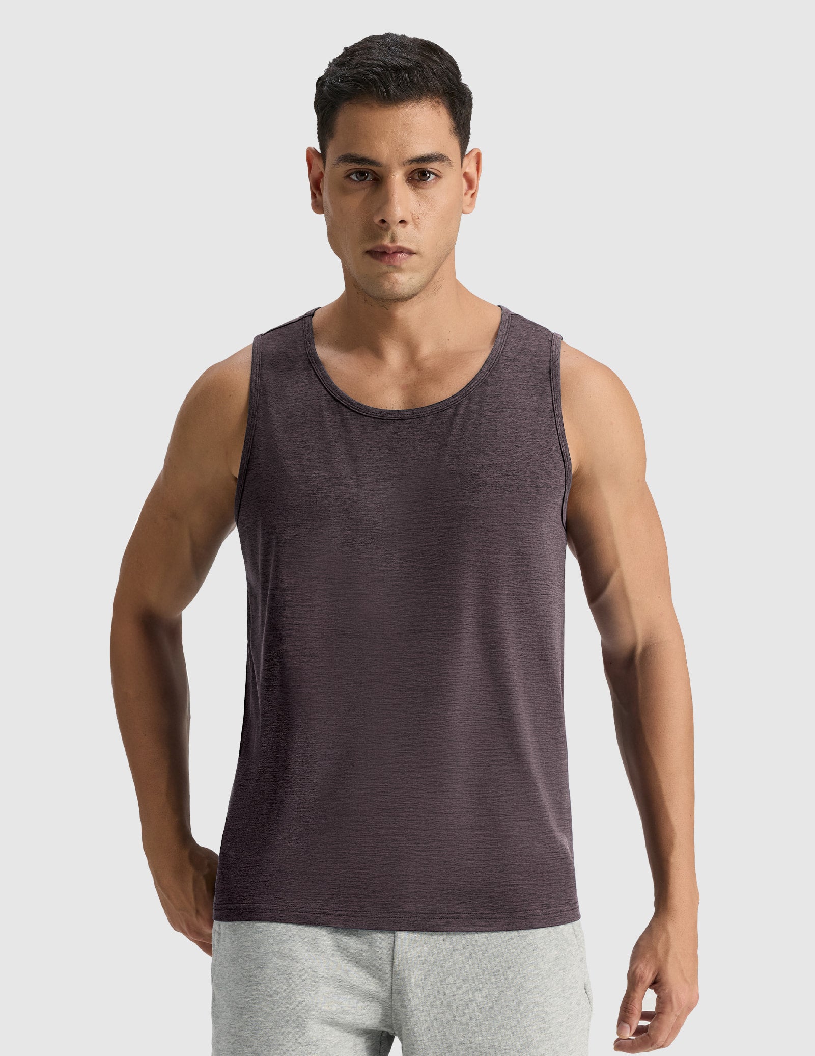 MIER Men’s Buttery Soft High-Mobility Tank Ultra-Soft Gym Shirt Men's Tank Top Heather Dark Brown / S