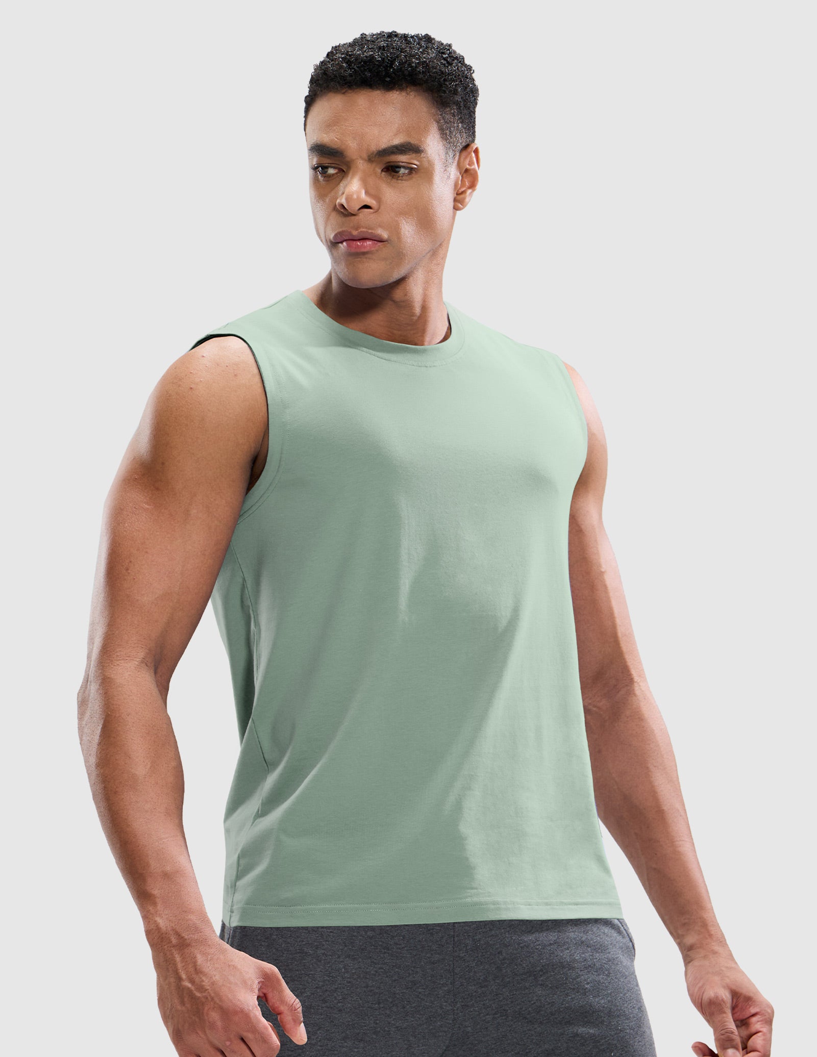 MIER Cotton Blend Running Tank for Men Stretchable and Moisture Wicking Men's Tank Top Dusty Green / S