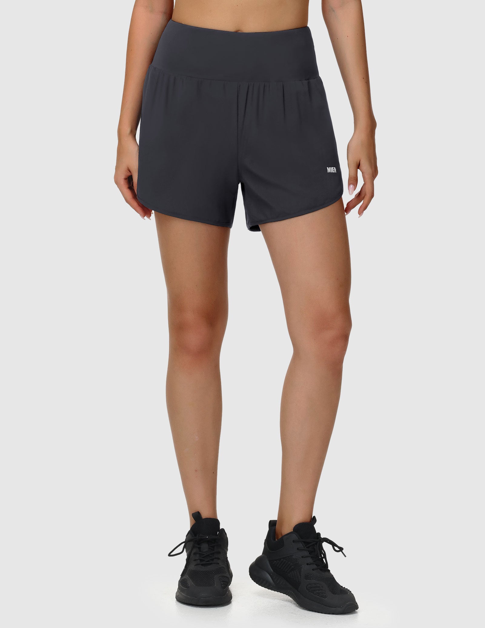 MIER Women’s 2-in-1 Running Shorts with Pockets Mid-Waist Quick Dry Athletic Shorts Women Shorts Dark Grey / XS