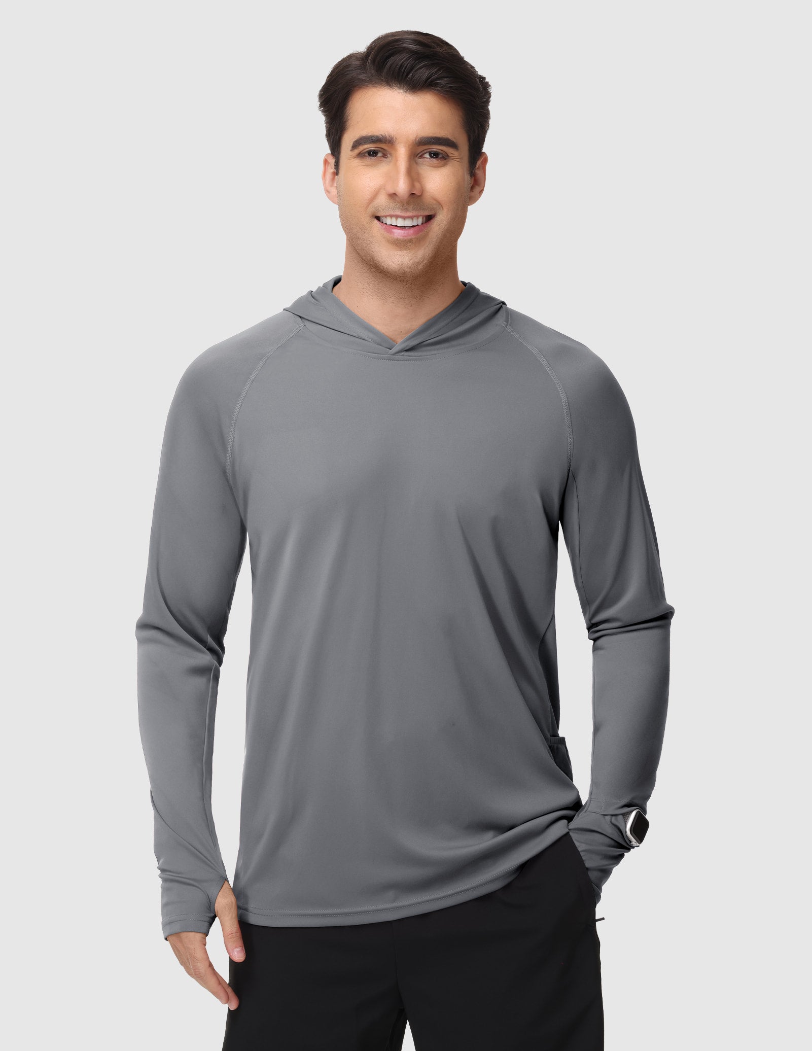 MIER Men's UPF 50+ Running Hoodie Lightweight Sun Protection Shirt Men's T-Shirts Dark Grey / S