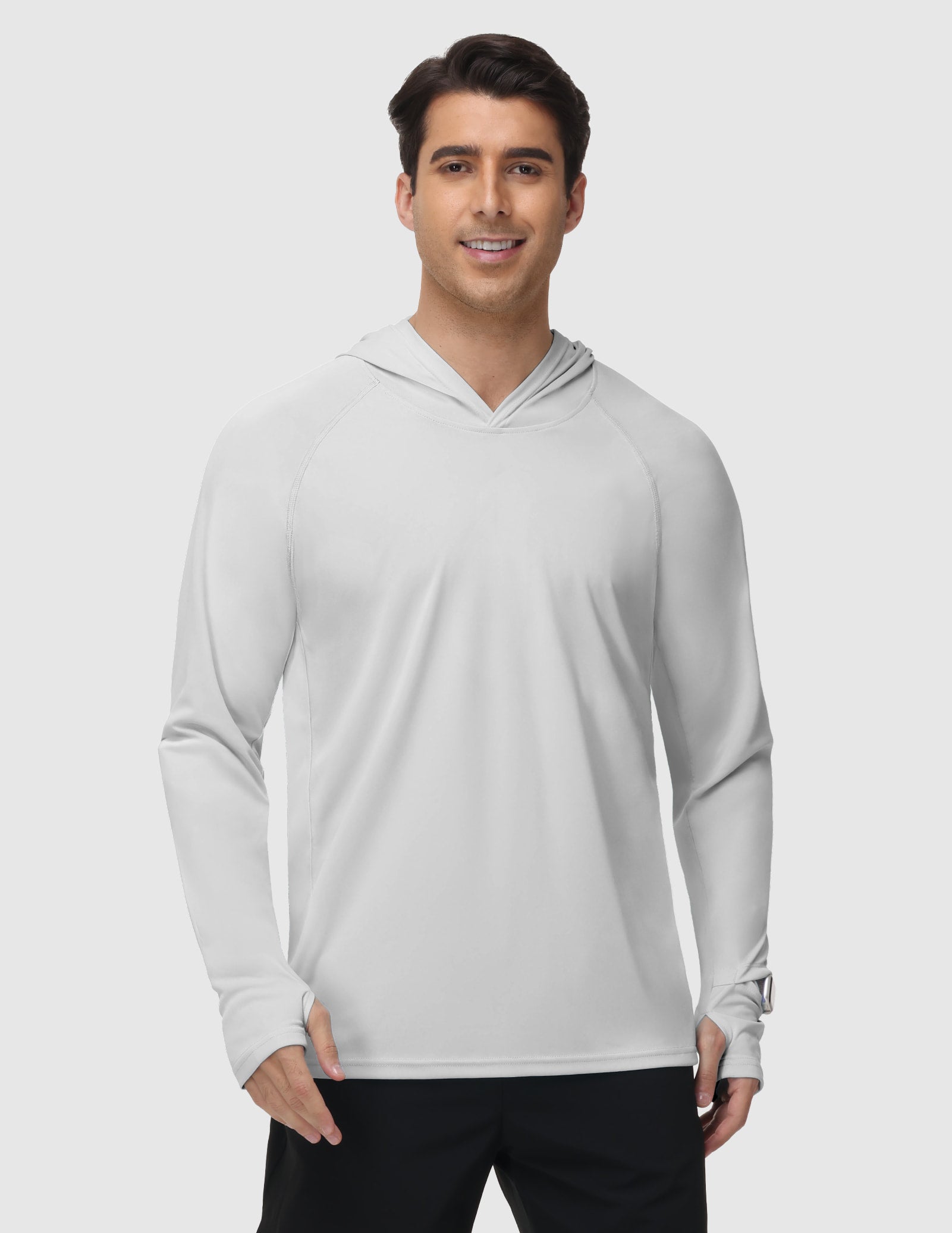 MIER Men's UPF 50+ Running Hoodie Lightweight Sun Protection Shirt Men's T-Shirts Light Grey / S