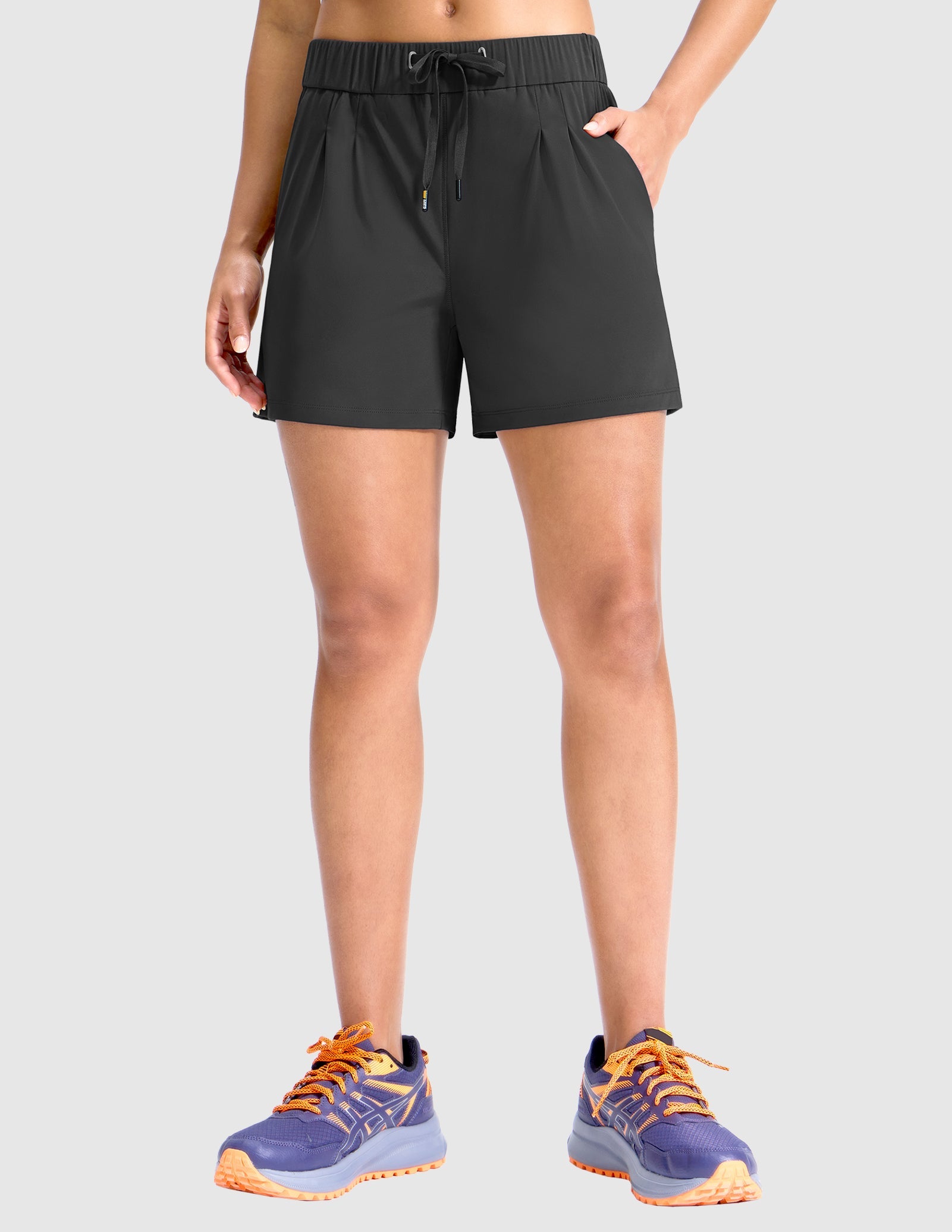 MIER Women's 4" Inseam Nylon Running Shorts, Quick-Dry, Stretch & Pockets Women Shorts Dark Grey / XS