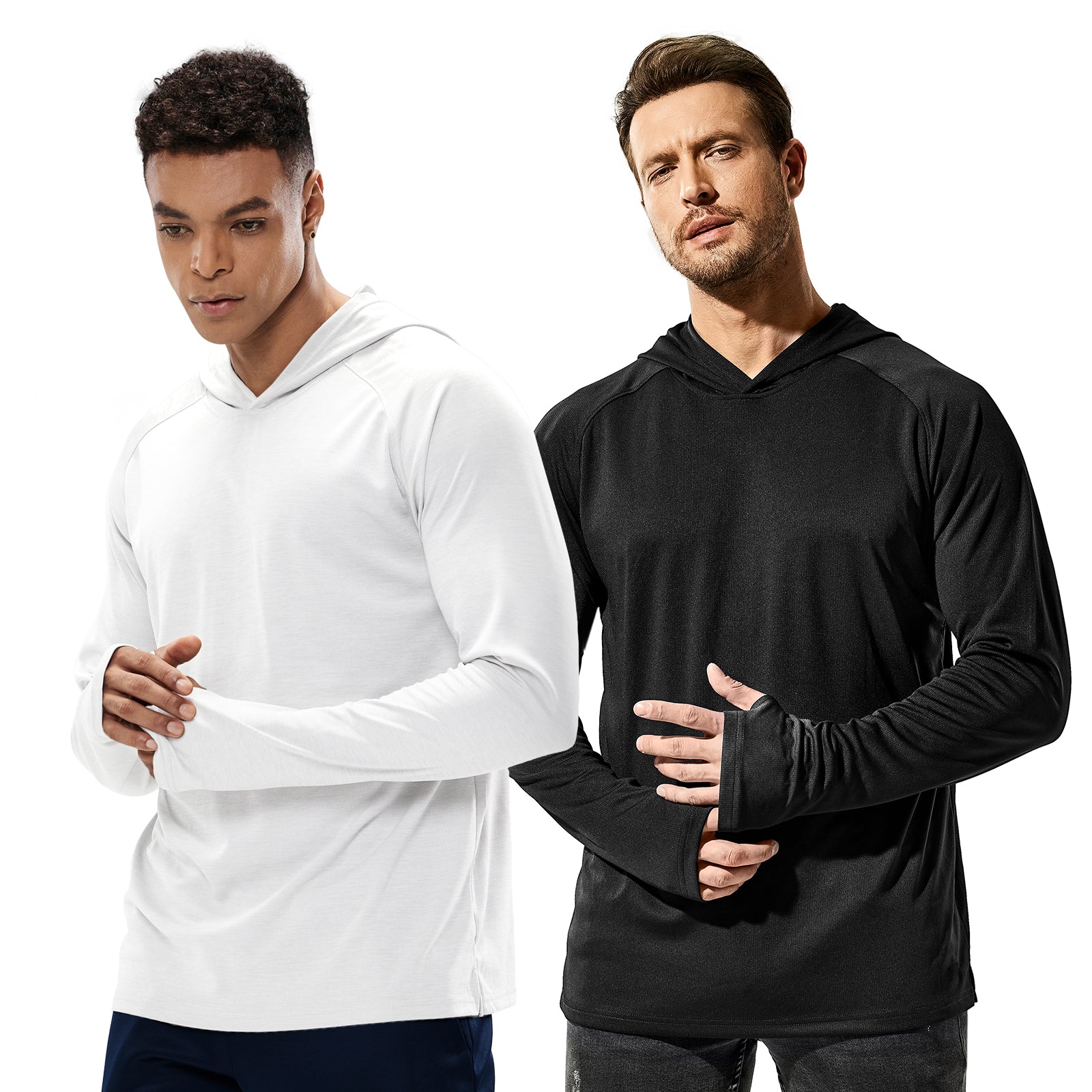 MIER Men's Hooded Shirt Lightweight Hoodie for Running, Fishing & Outdoor Protection Men's T-Shirts Black-White / S