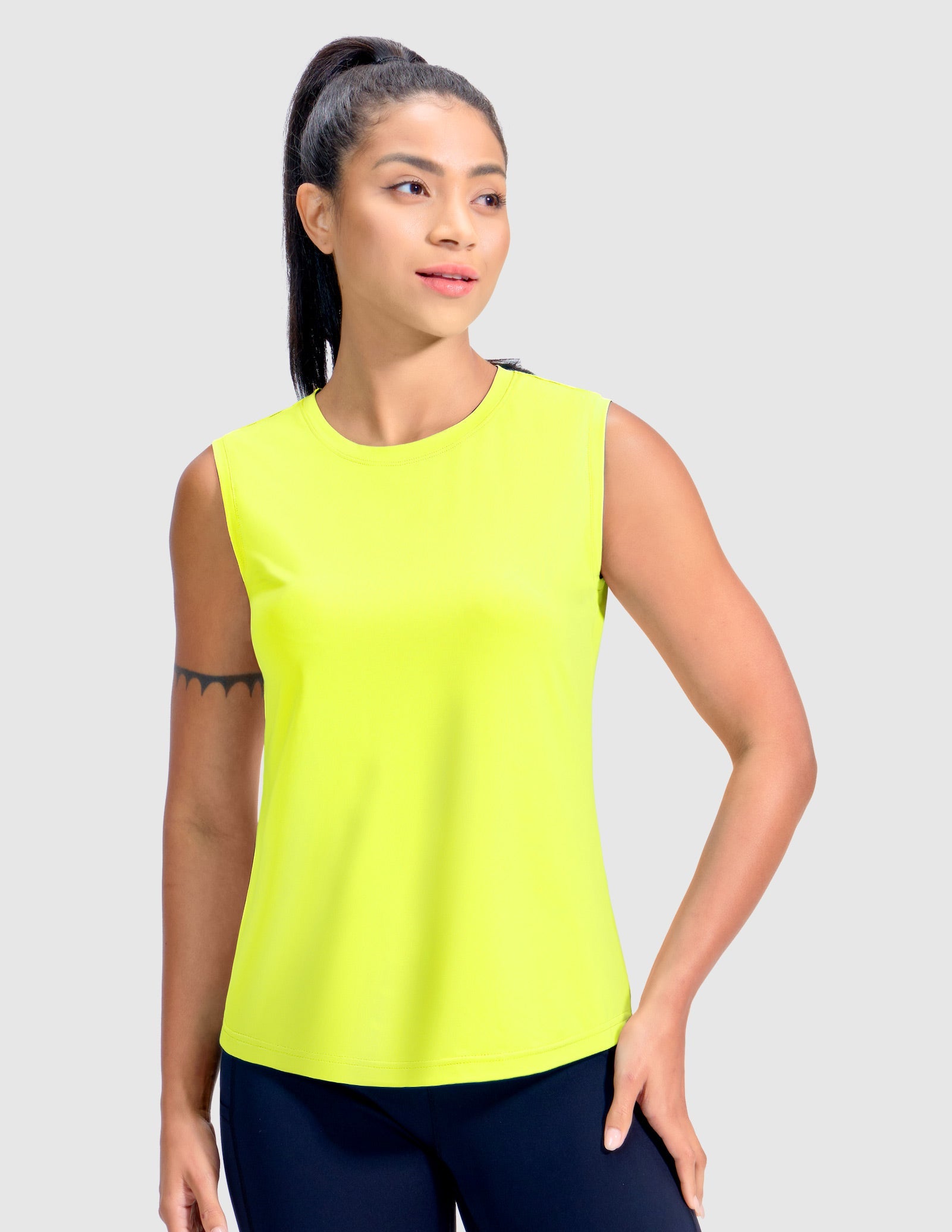 MIER Women’s Sleeveless Athletic Top Dry Fit UPF 50+ Running Workout Tank Women Tank Top Lemon Green / XS