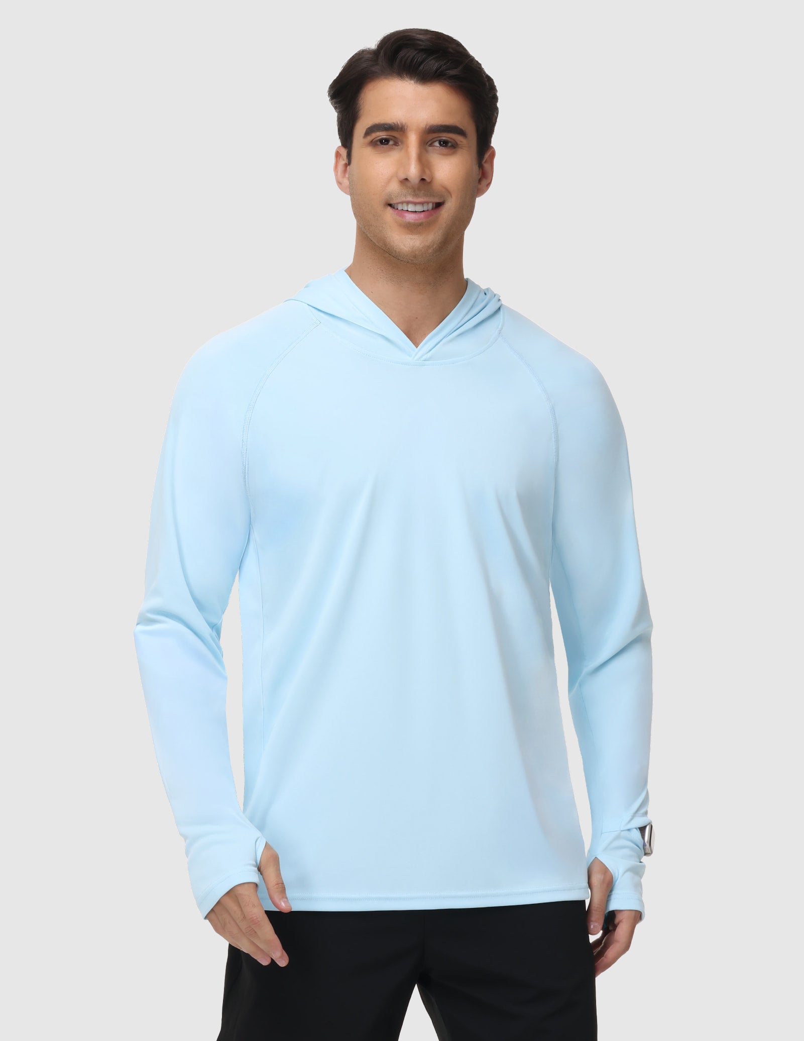 MIER Men's UPF 50+ Running Hoodie Lightweight Sun Protection Shirt Men's T-Shirts Light Blue / S