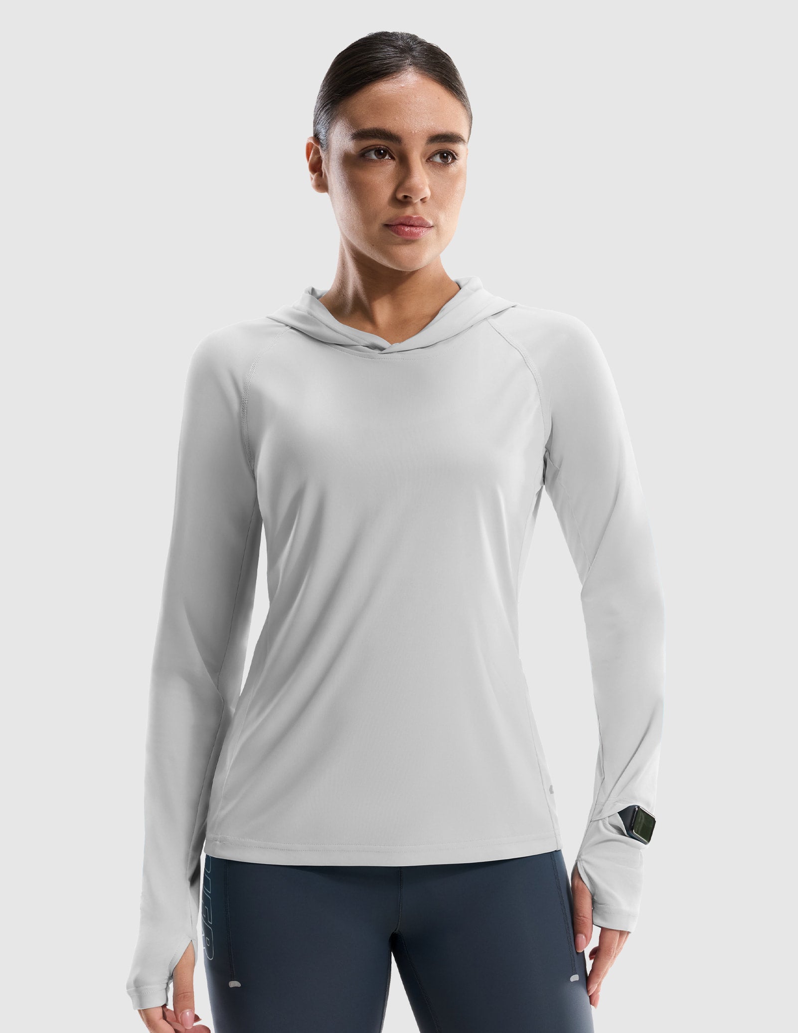 MIER Women's UPF 50+ Running Hoodie Lightweight Sun Protection Shirt Women Shirts Ligth Grey / XS