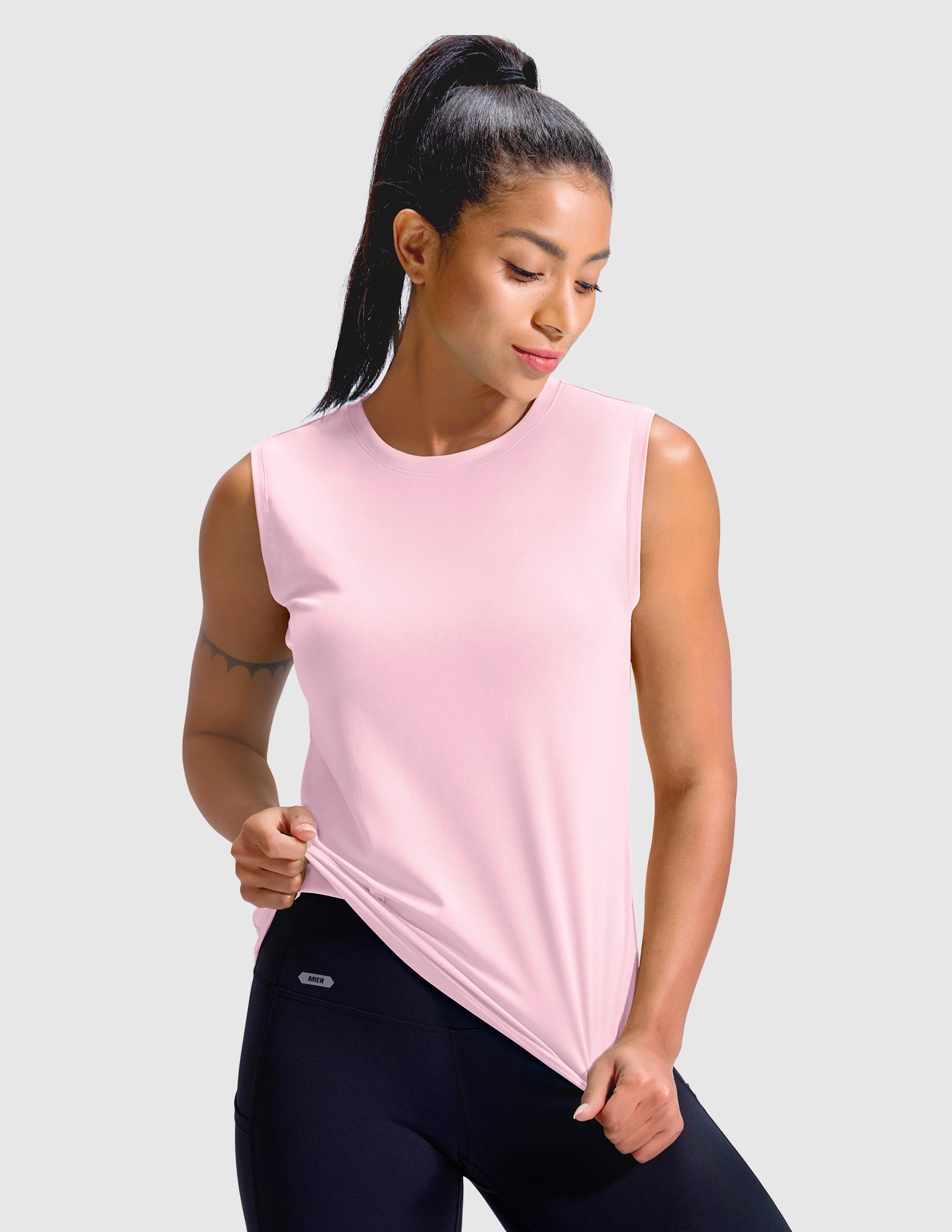MIER Women’s Sleeveless Athletic Top Dry Fit UPF 50+ Running Workout Tank Women Tank Top Light Pink / XS