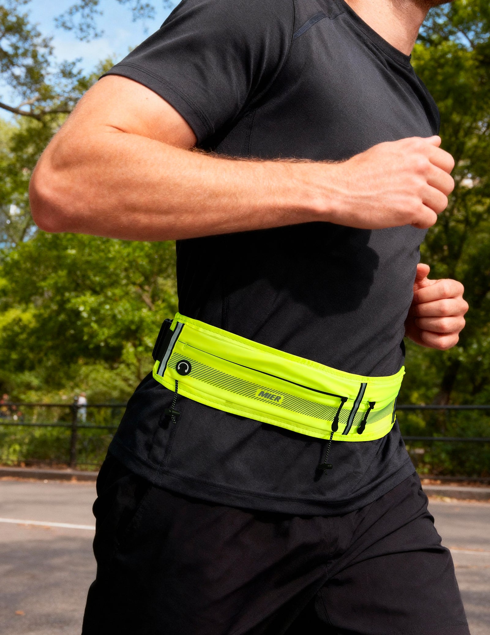 MIER Running Belt Slim Waist Pack with Bib Clips Phone Holder Running Belt