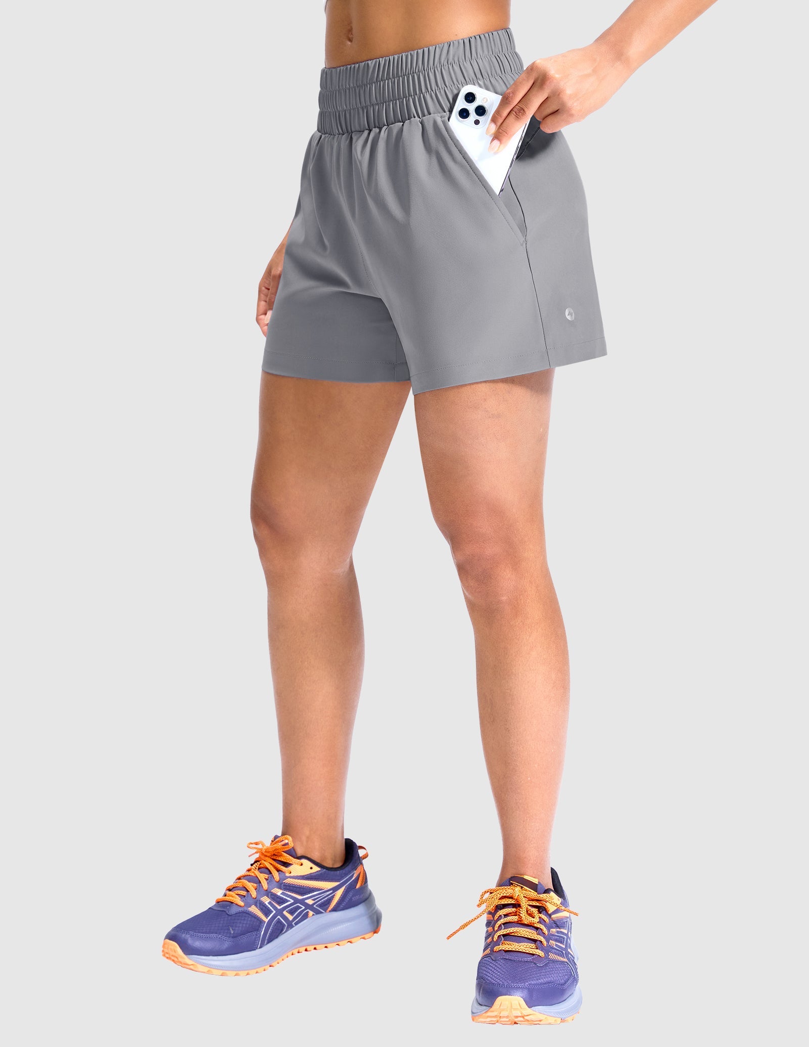 MIER Women’s Running Shorts Quick Dry Mid Waist Athletic Shorts 4" Inseam 3 Pockets Women Shorts Light Grey / XS