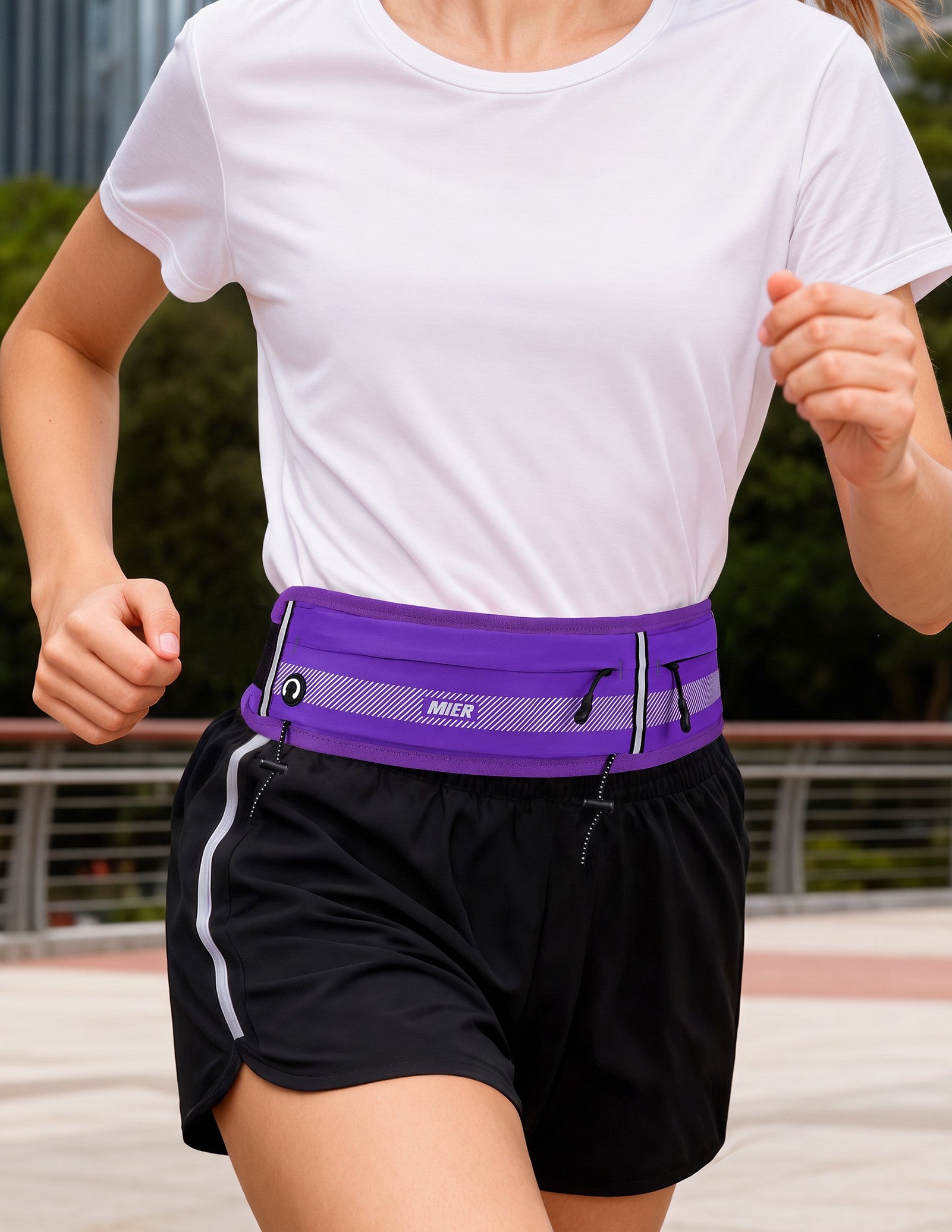 MIER Running Belt Slim Waist Pack with Bib Clips Phone Holder Running Belt