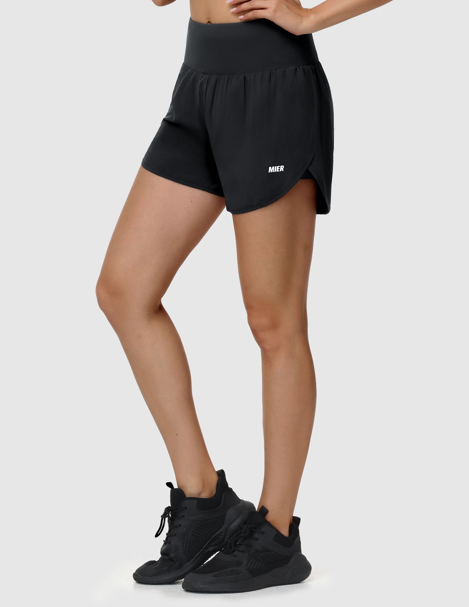 MIER Women’s 2-in-1 Running Shorts with Pockets Mid-Waist Quick Dry Athletic Shorts Women Shorts
