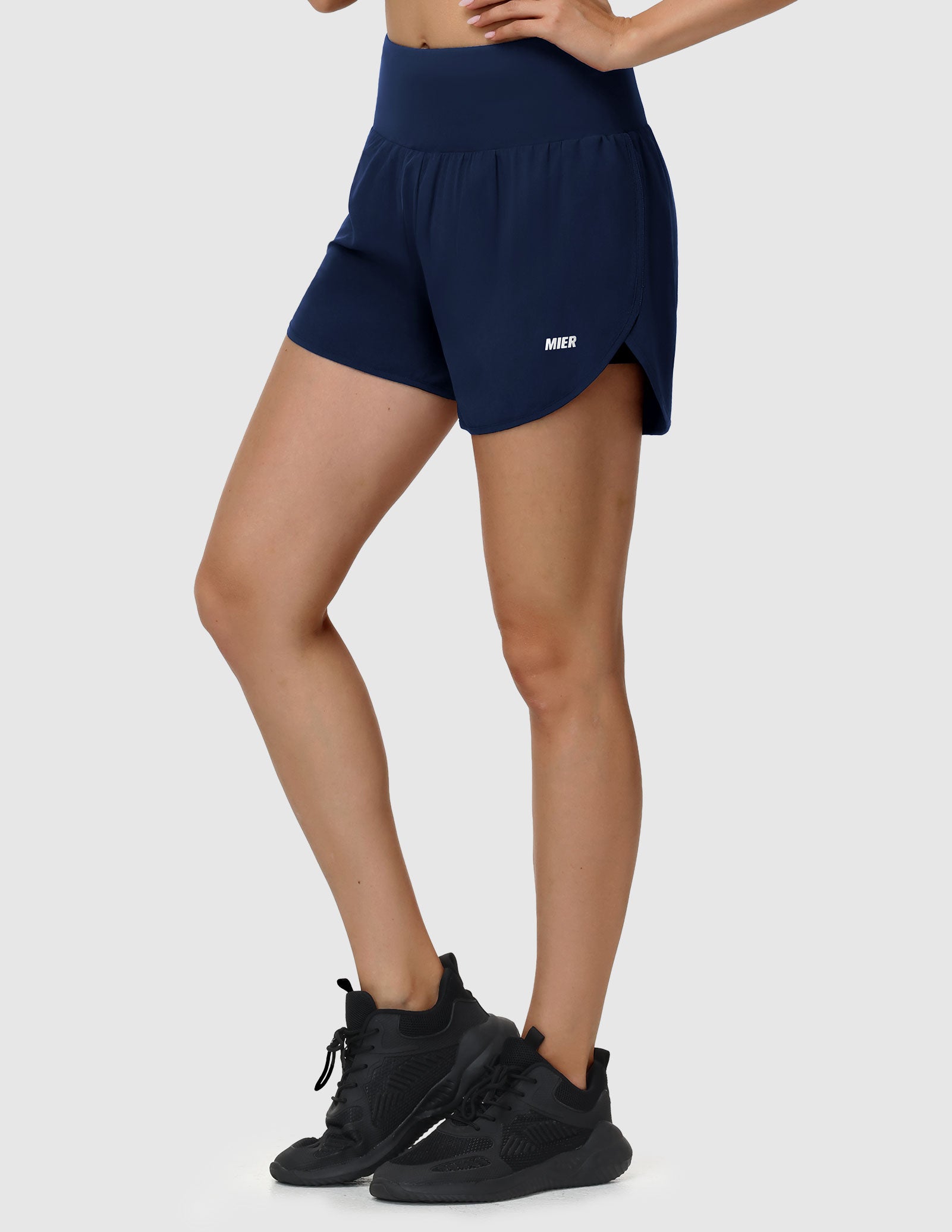MIER Women’s 2-in-1 Running Shorts with Pockets Mid-Waist Quick Dry Athletic Shorts Women Shorts