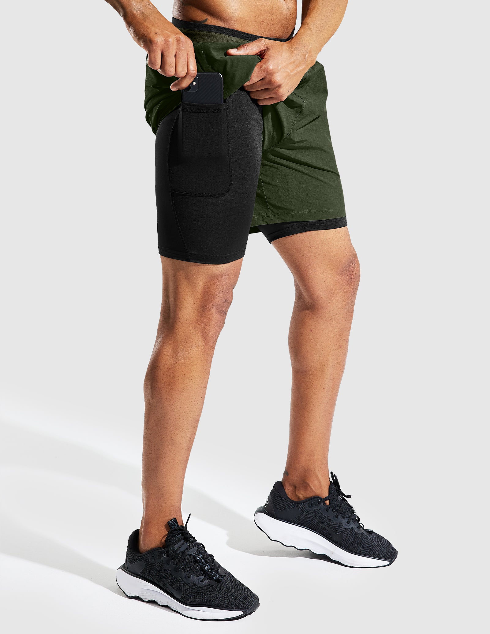 MIER Men's 2 in 1 Running Shorts with Liner 5 Inch Men's Shorts Deep Green Black / XS