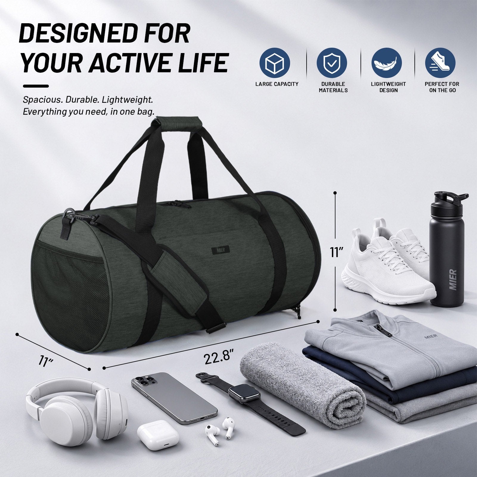 MIER Sports Duffle Bag with Shoe & Wet Pocket Gym Duffel Bag