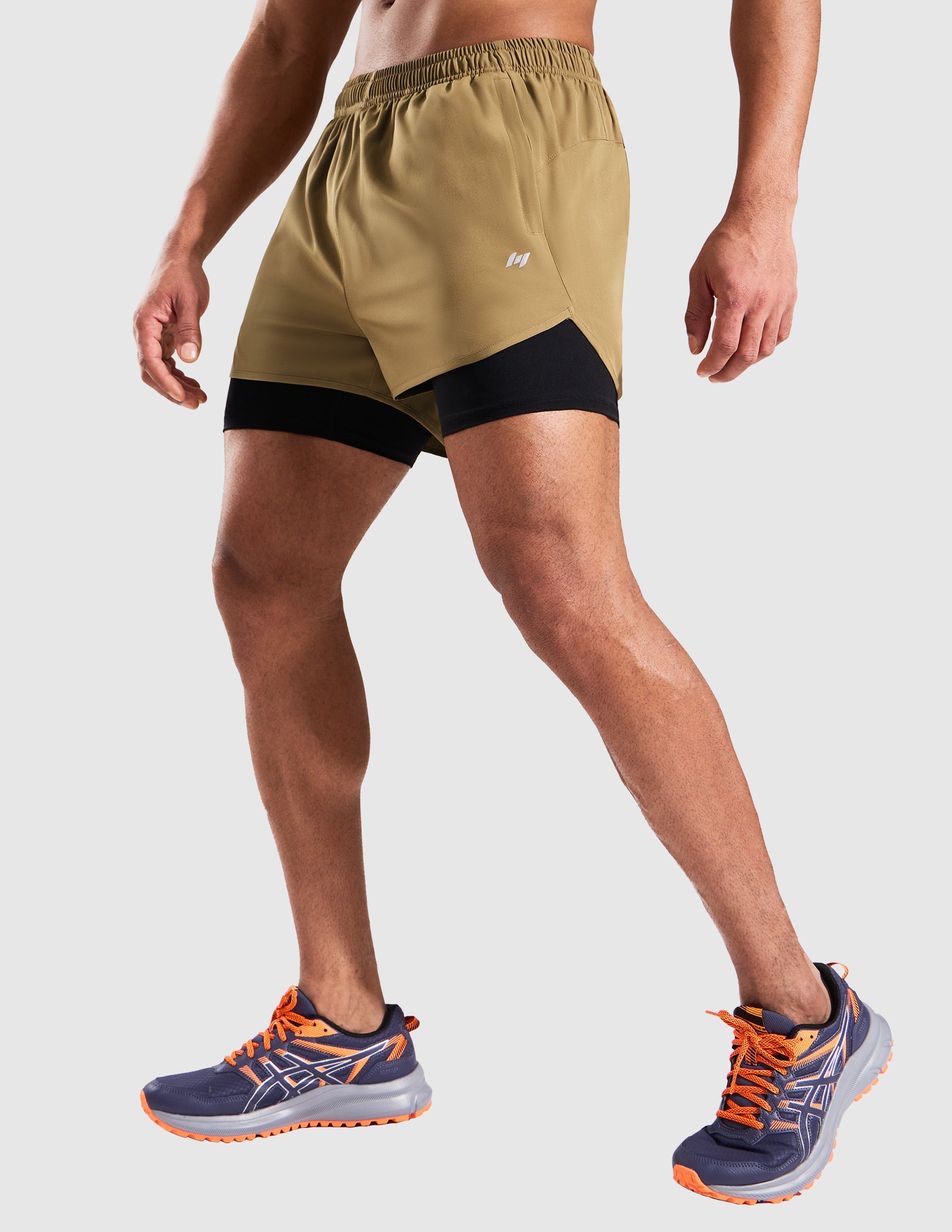MIER Men’s 2-in-1 Running Shorts 5” Quick Dry with Compression Liner Men's Shorts Khaki Black / S