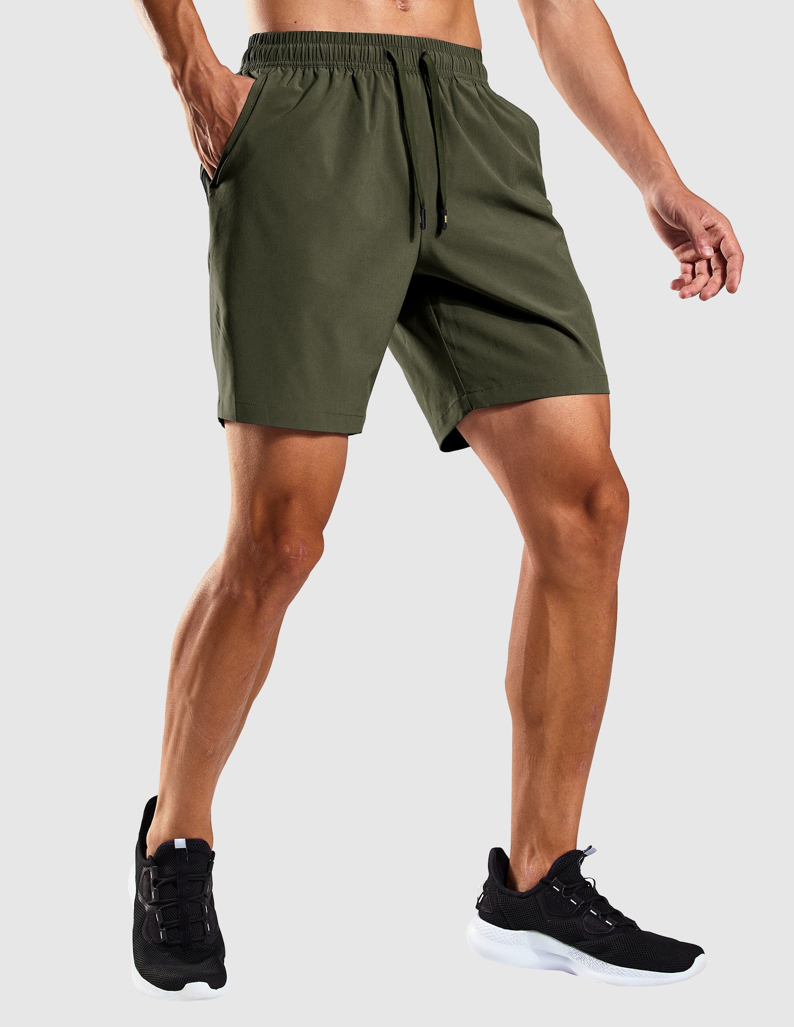 MIER Men's 7 Inch Active Running Shorts with Zipper Pockets Men's Shorts Army Green / S