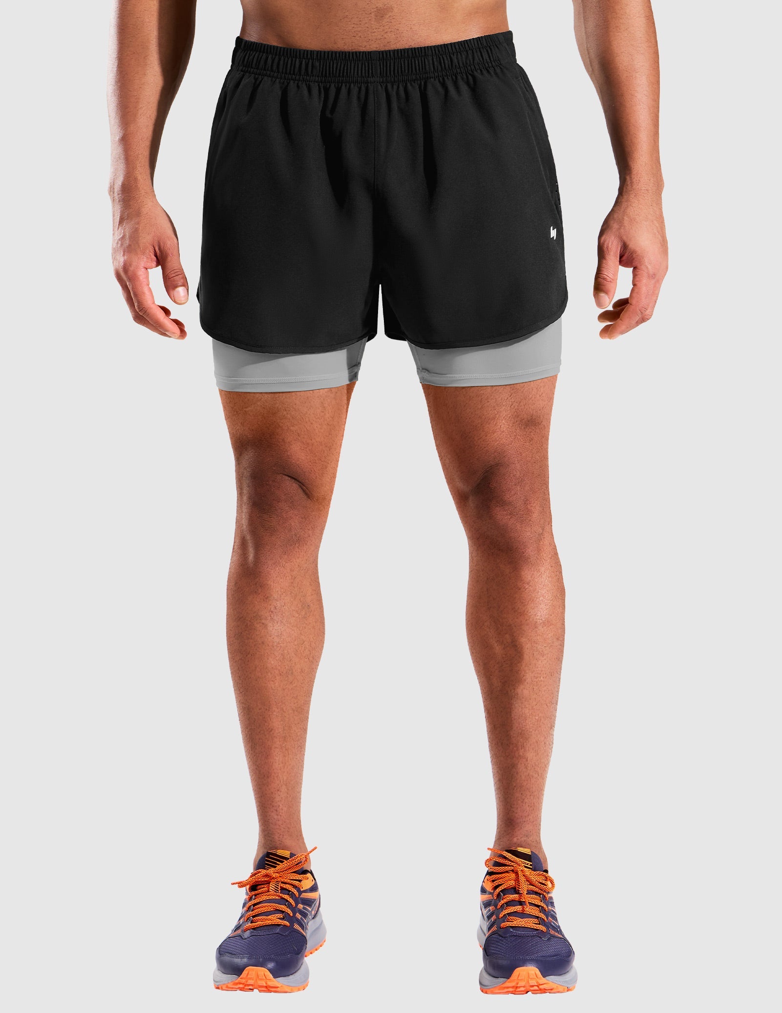 MIER Men’s 2-in-1 Running Shorts 5” Quick Dry with Compression Liner & 3 Pockets Men's Shorts Black Light Grey / S