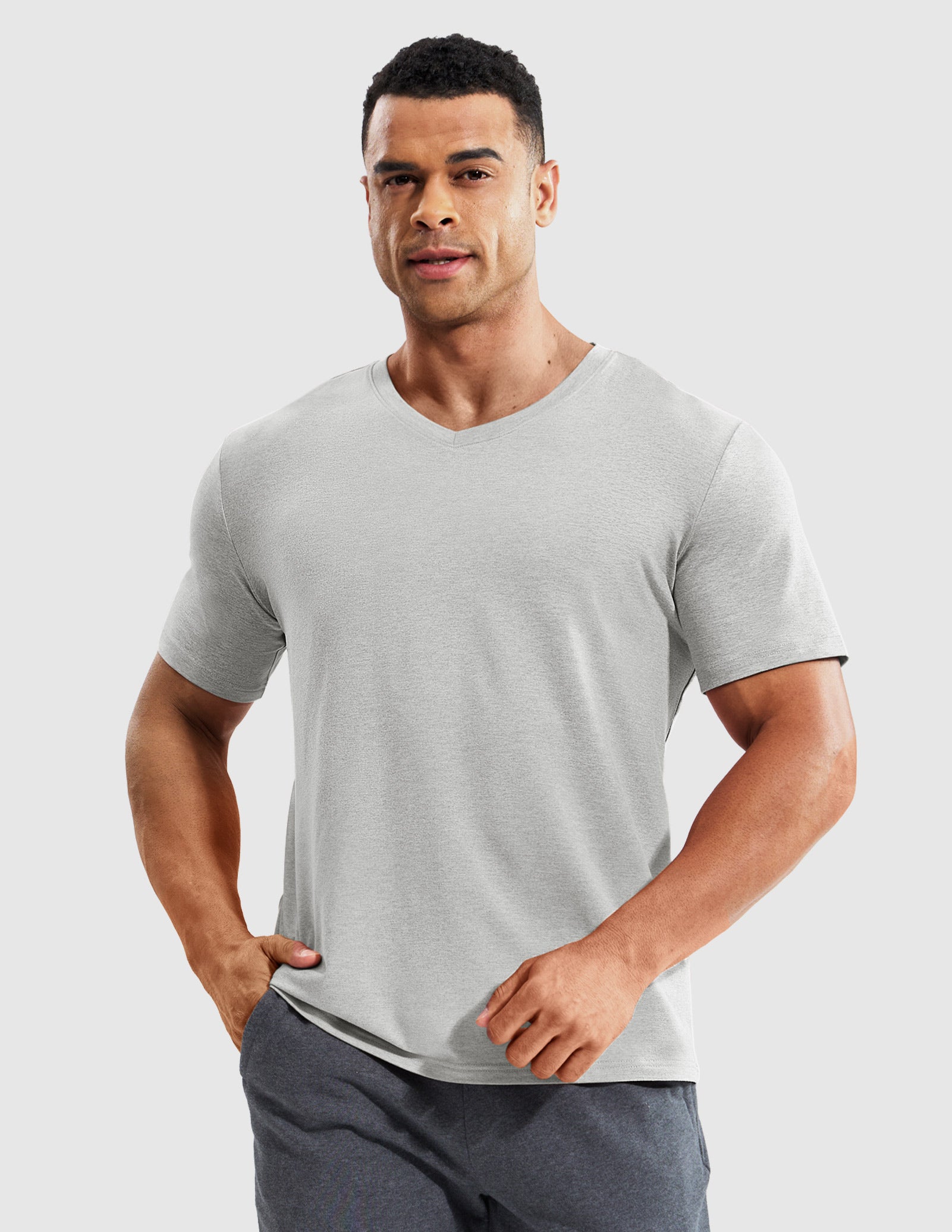 MIER Men’s Buttery Soft Dry Fit V-Neck Workout T-Shirt Men's Shirt Heather Light Grey / S