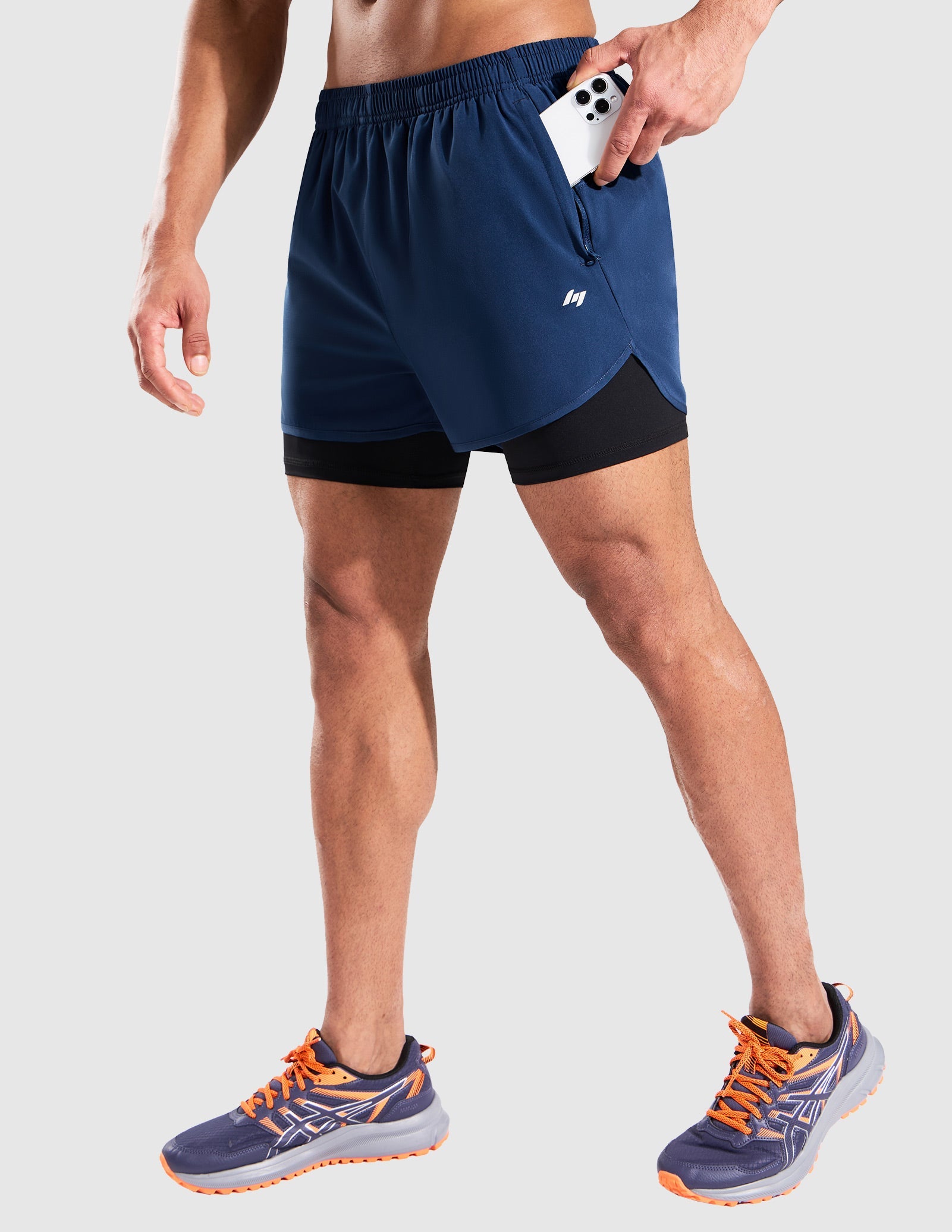 MIER Men’s 2-in-1 Running Shorts 5” Quick Dry with Compression Liner & 3 Pockets Men's Shorts Navy Black / S