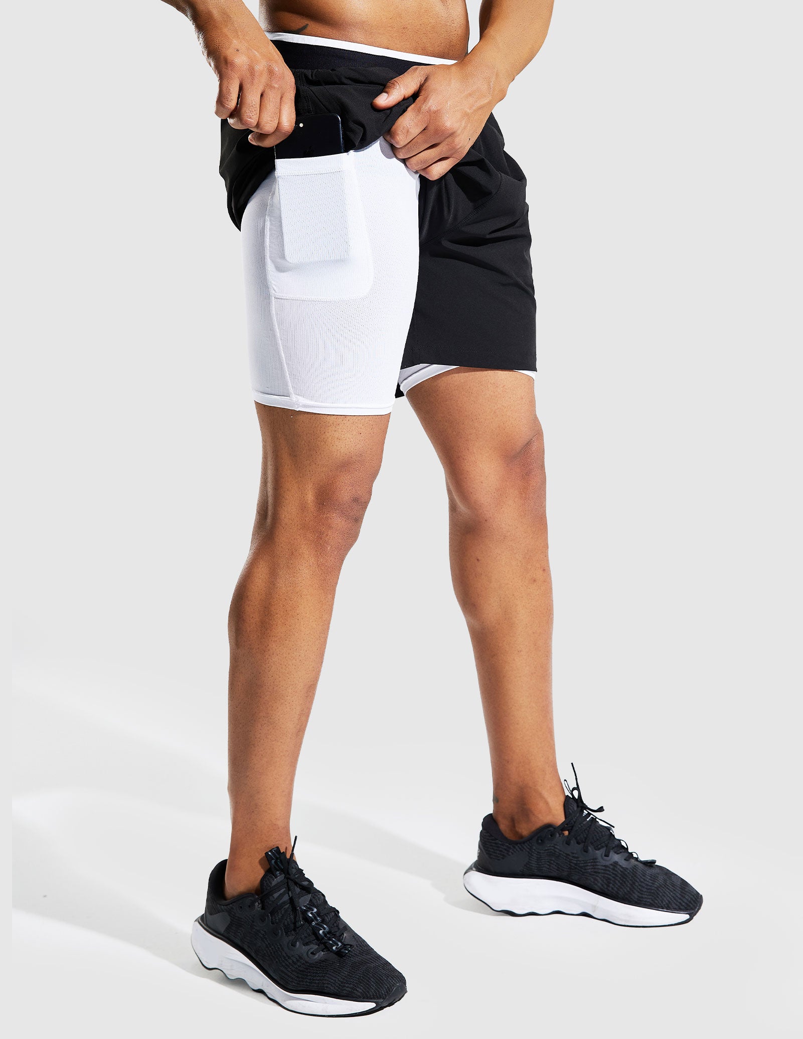MIER Men's 2 in 1 Running Shorts with Liner 5 Inch Men's Shorts Black White / XS