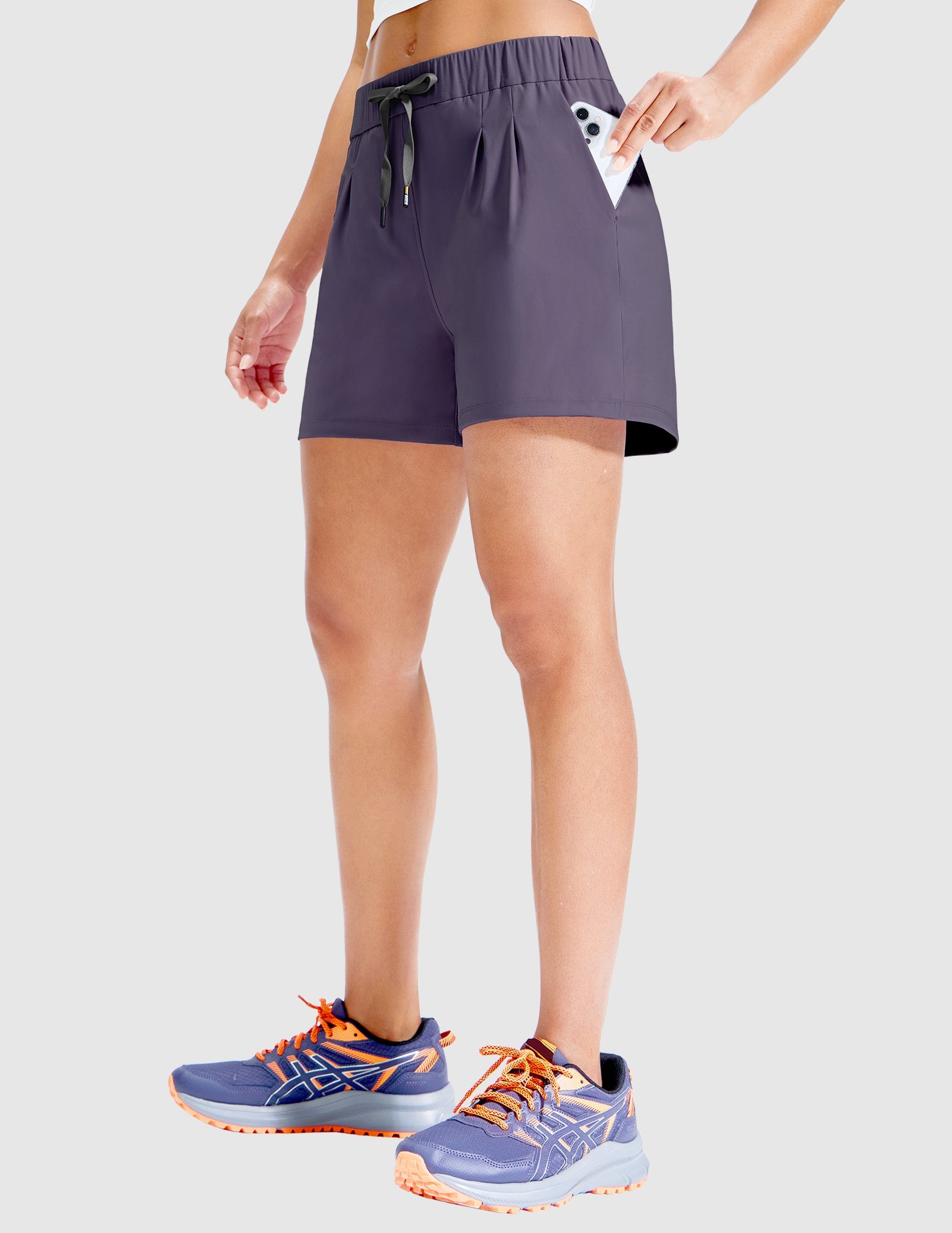 MIER Women's 4" Inseam Nylon Running Shorts, Quick-Dry, Stretch & Pockets Women Shorts Dusty Purple / XS