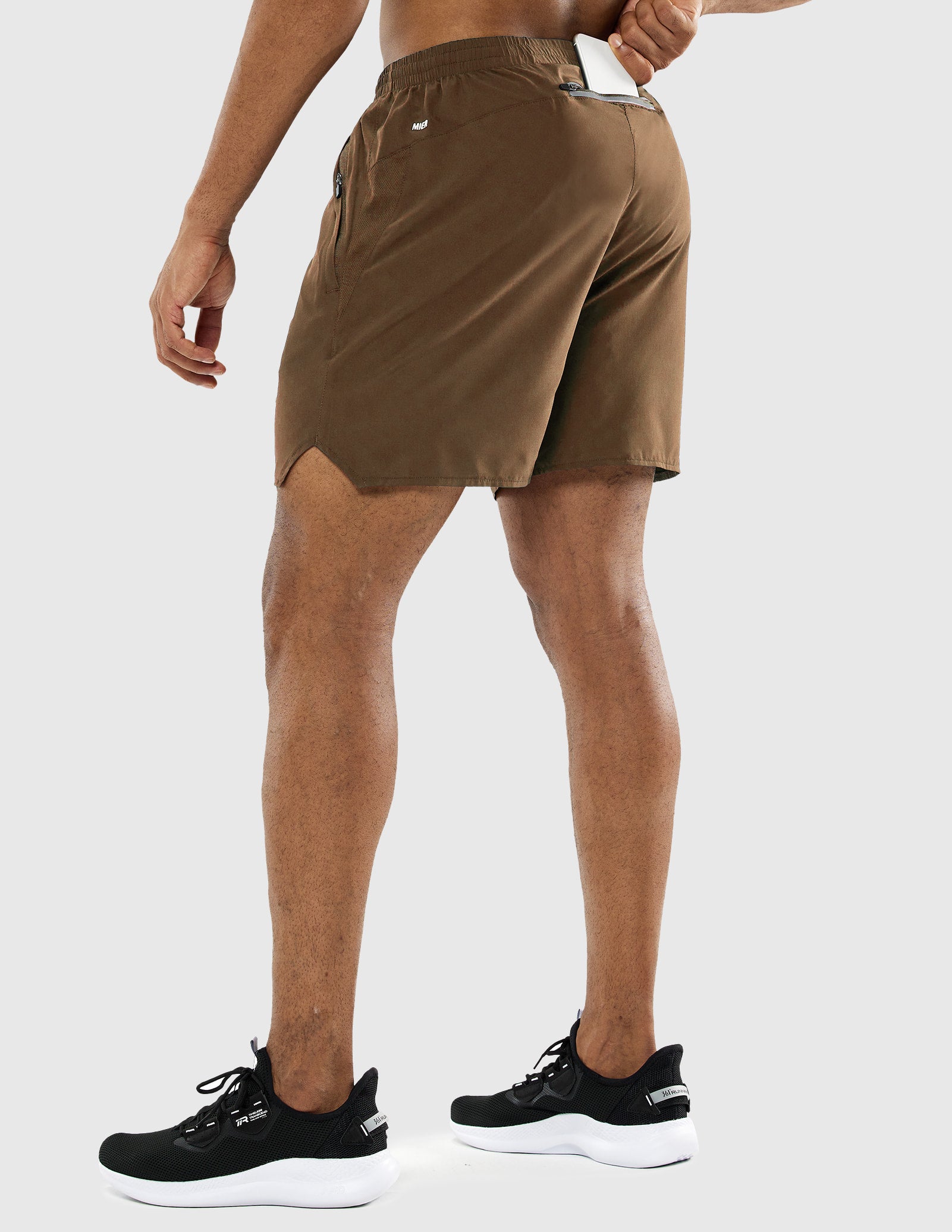 MIER Men's 5 Inch Running Shorts with Zipper Pockets Men's Shorts Brown / XS