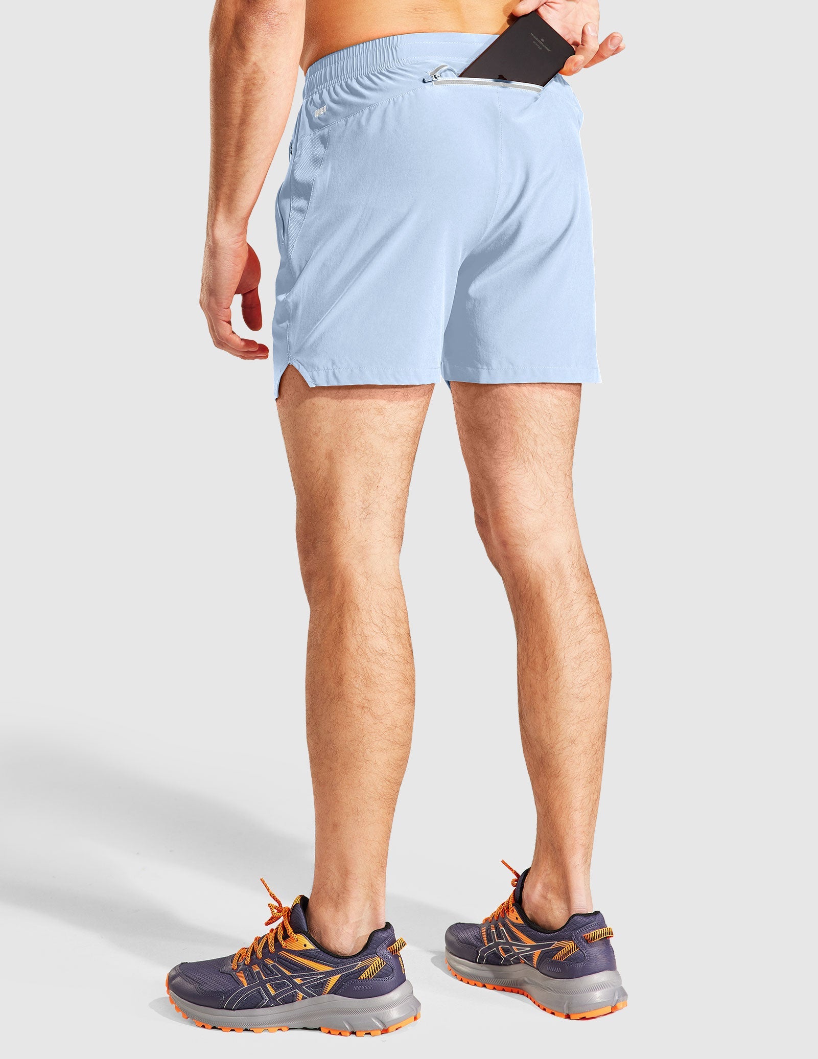 MIER Men's 5 Inch Running Shorts with Zipper Pockets Men's Shorts Light Blue / XS
