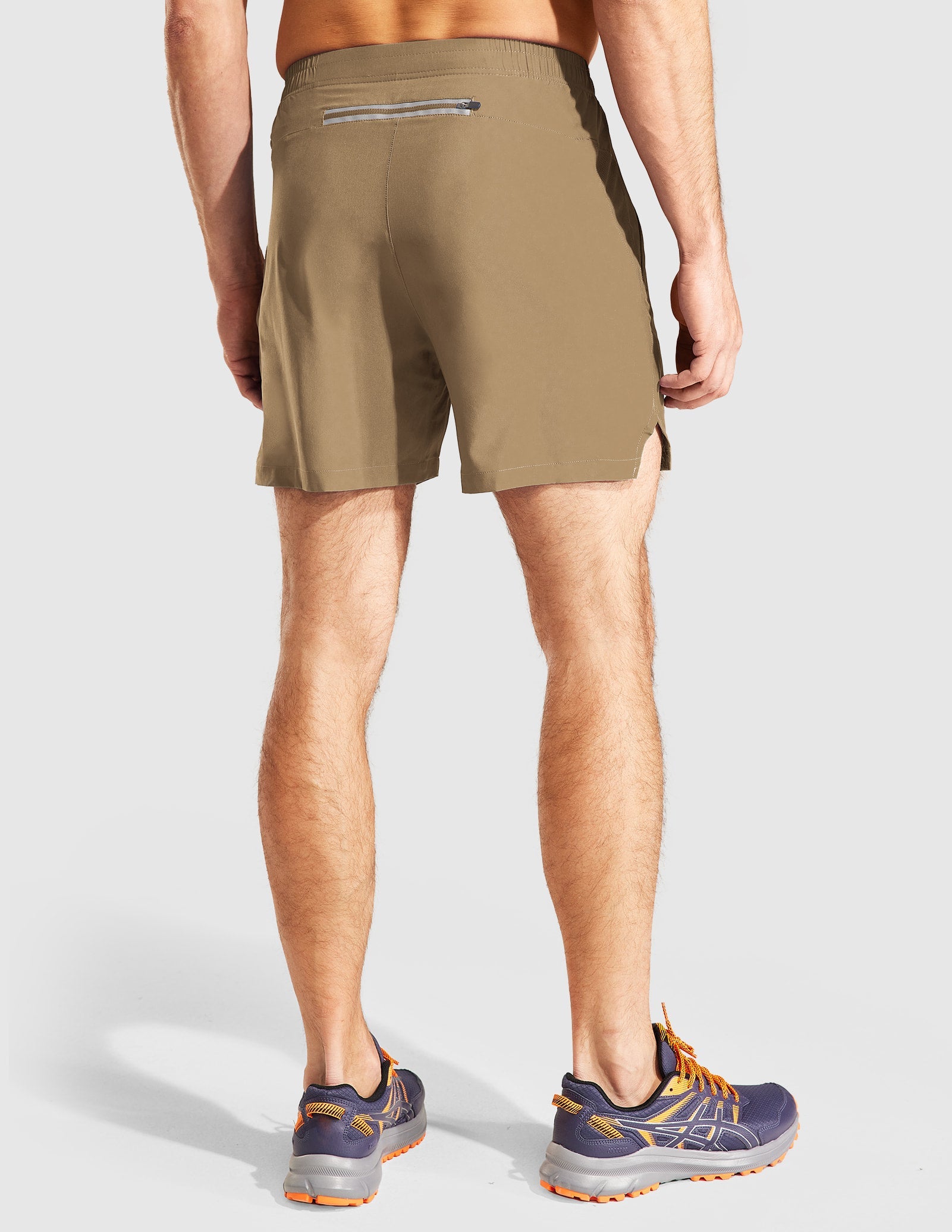 MIER Men's 5 Inch Running Shorts with Zipper Pockets Men's Shorts Khaki / XS
