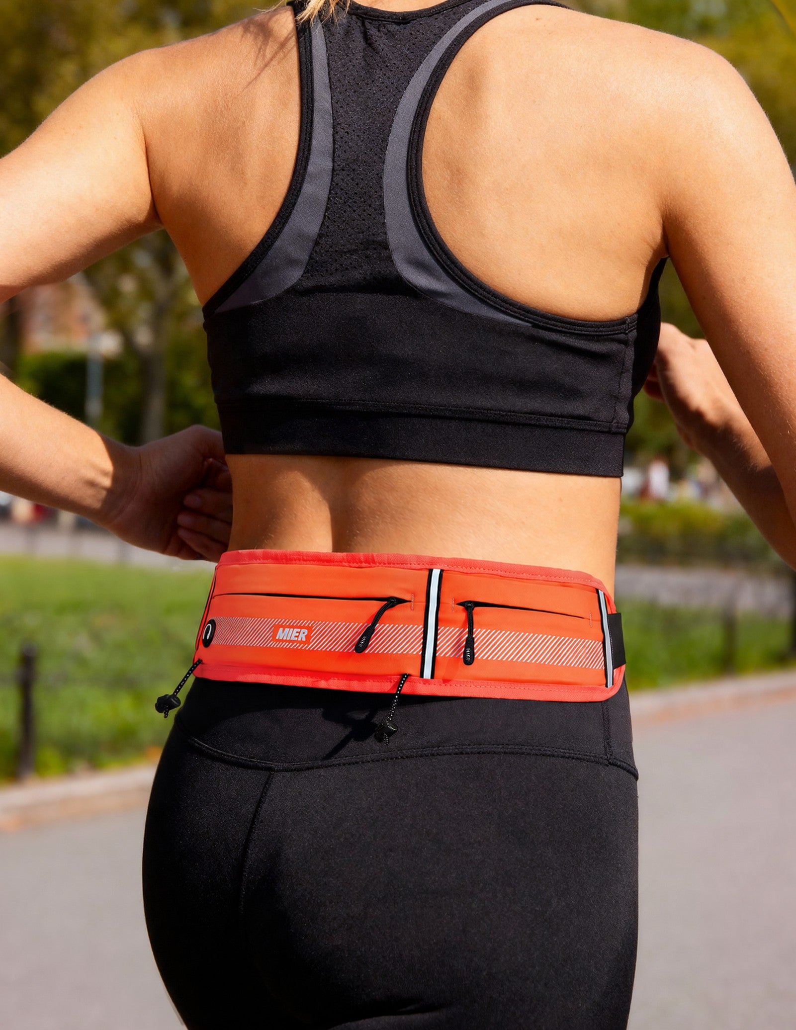 MIER Running Belt Slim Waist Pack with Bib Clips Phone Holder Running Belt