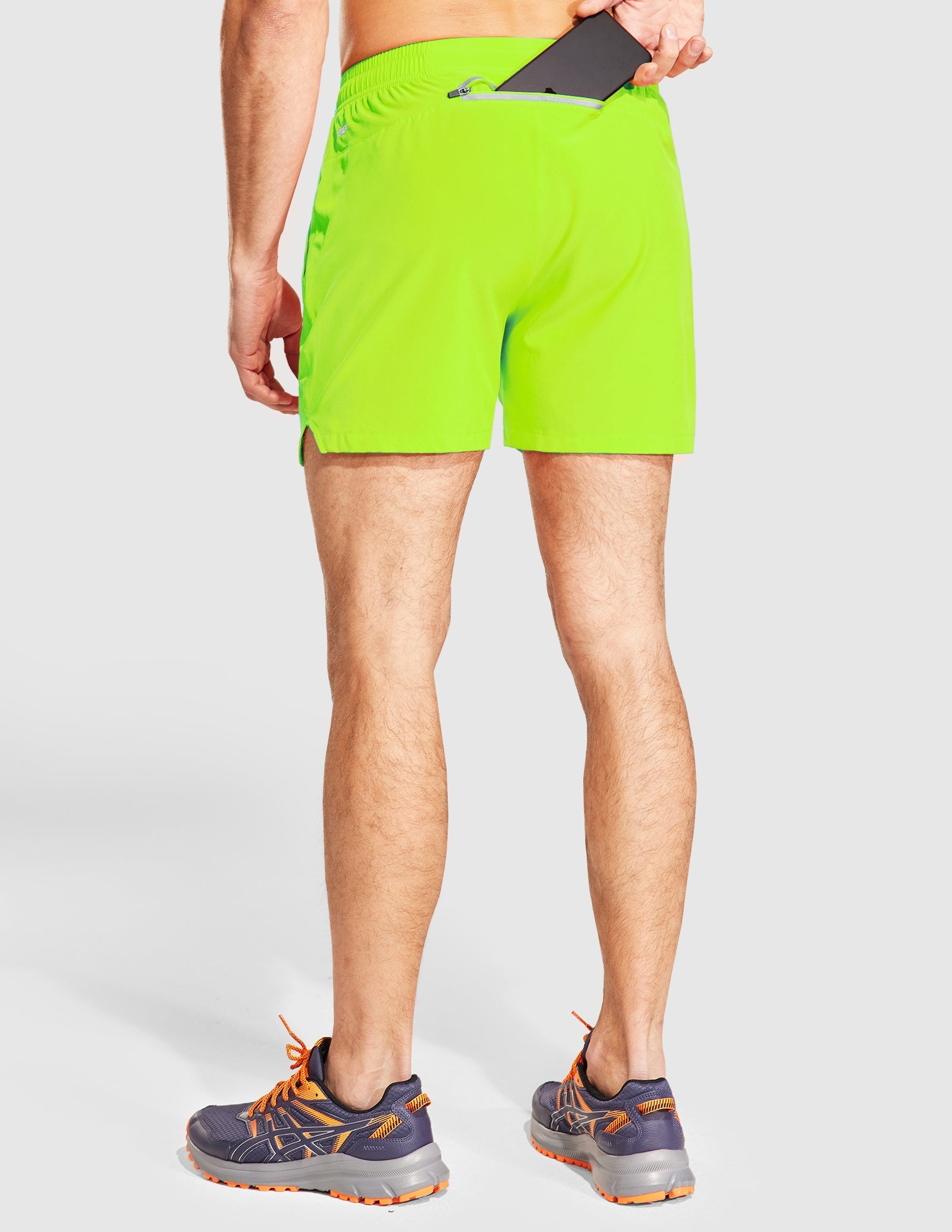 MIER Men's 5 Inch Running Shorts with Zipper Pockets Men's Shorts Neon Green / XS