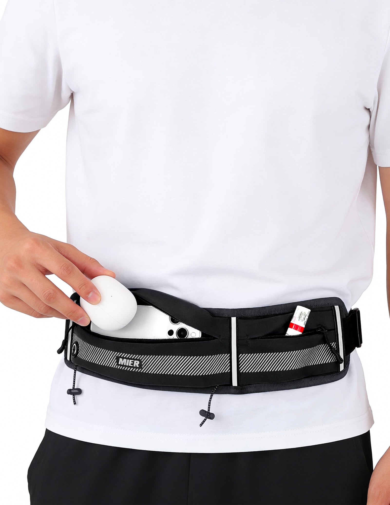 MIER Running Belt Slim Waist Pack with Bib Clips Phone Holder Running Belt