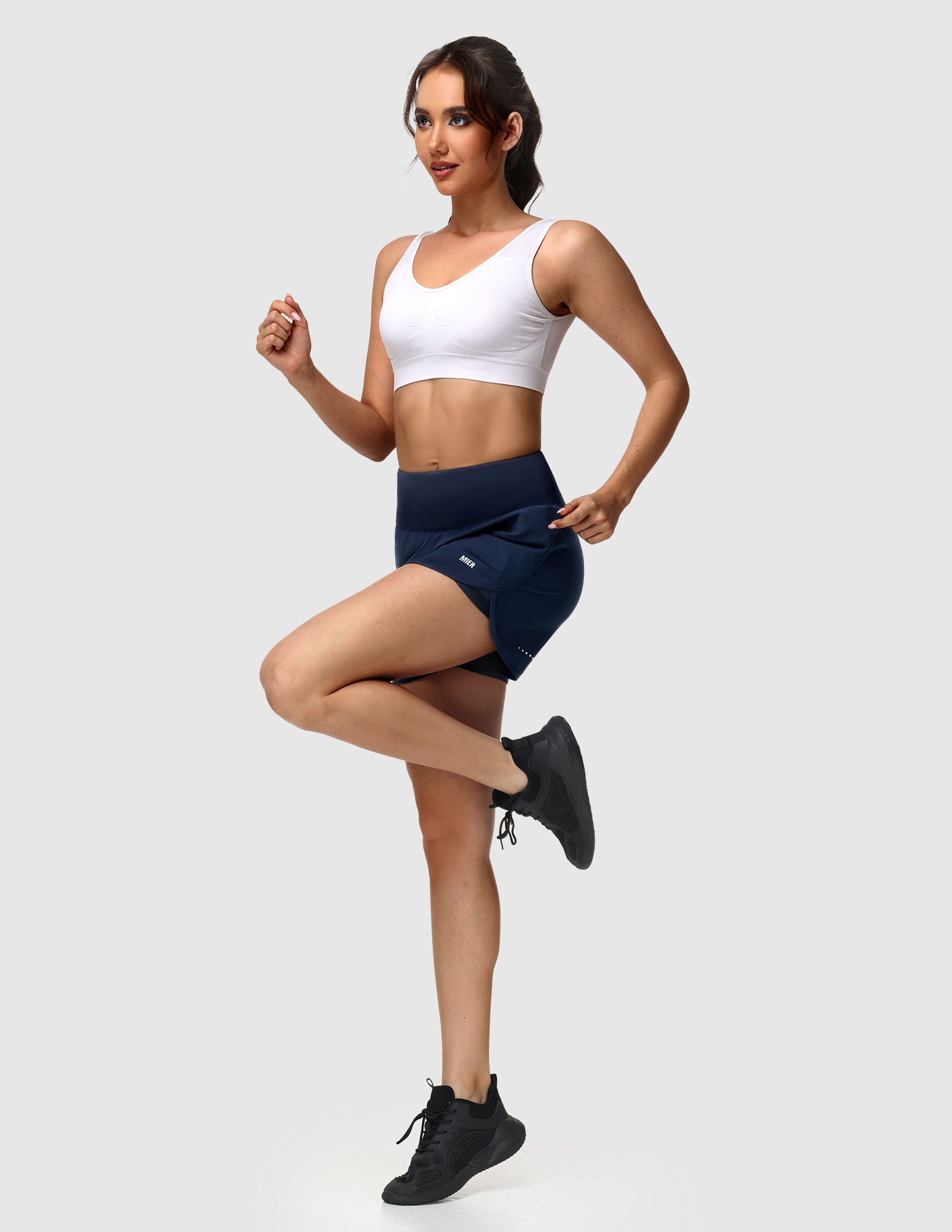 MIER Women’s 2-in-1 Running Shorts with Pockets Mid-Waist Quick Dry Athletic Shorts Women Shorts