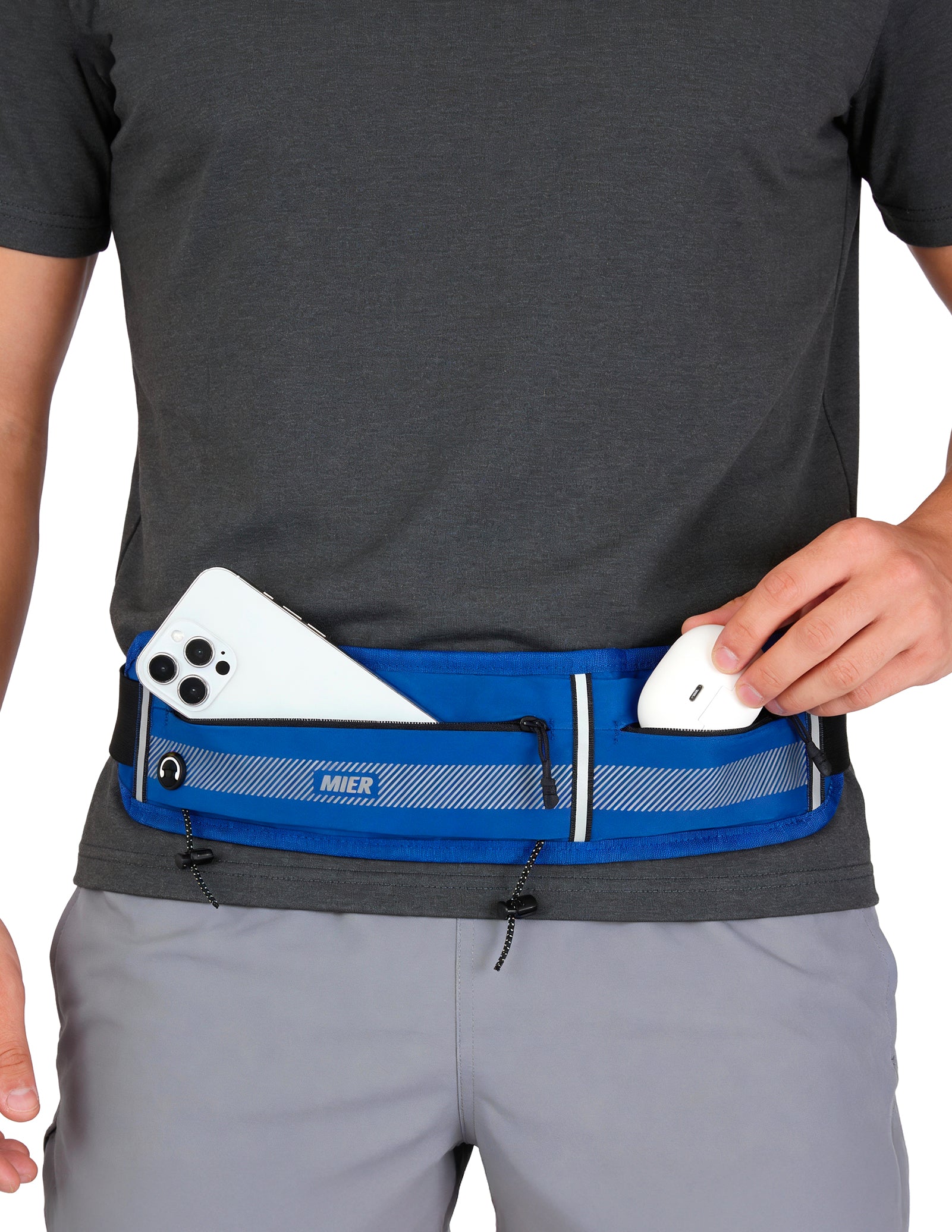 MIER Running Belt Slim Waist Pack with Bib Clips Phone Holder Running Belt
