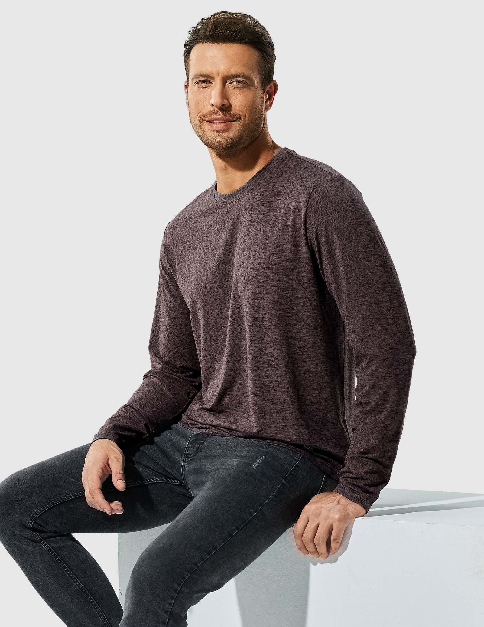 MIER Men’s Buttery Soft Long Sleeve Athletic Crew Neck Tee Men's Shirt Dark Brown / S