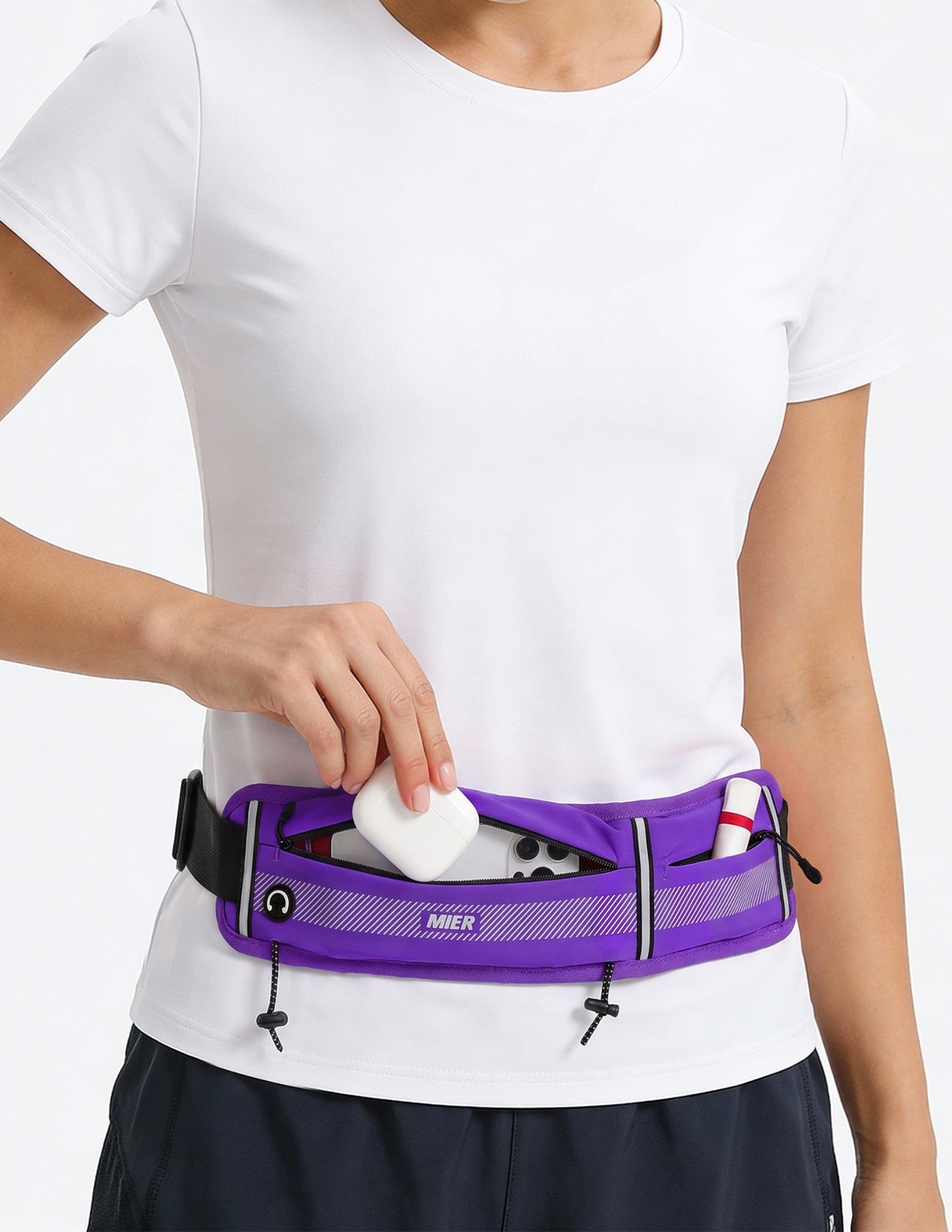 MIER Running Belt Slim Waist Pack with Bib Clips Phone Holder Running Belt